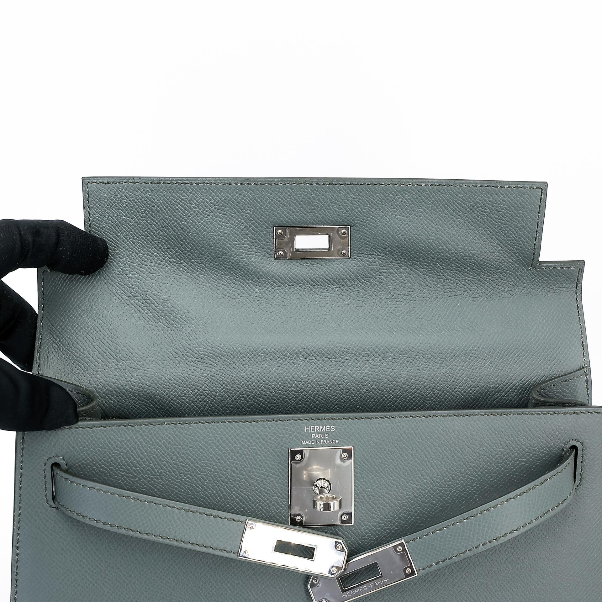 Excellent ( Rank SA ) HERMÈS Kelly 28 Sellier Vert Amande (63) Epsom Palladium hardware D (2019) - 15
