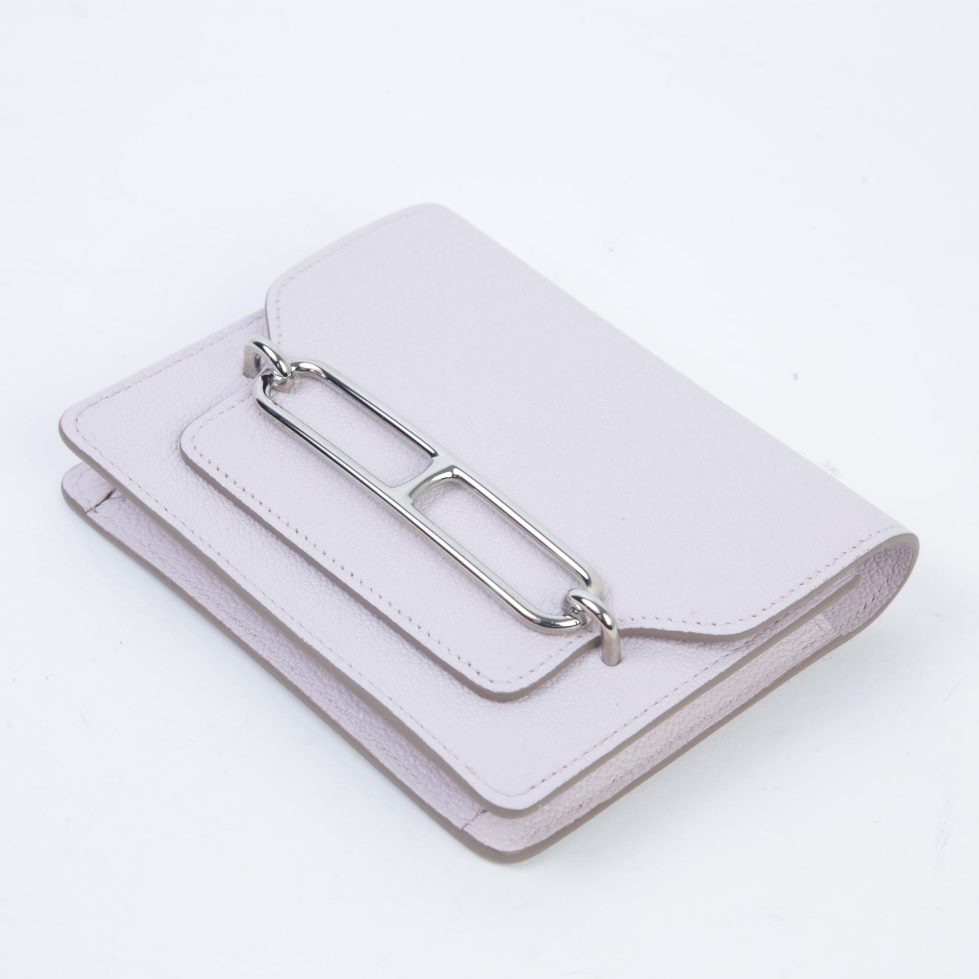 未使用保存品 HERMÈS 愛馬仕 Roulis Slim 錢包 09 夢幻粉 Mauve Pale Chevre山羊皮 銀扣 B刻 2023年 - 4