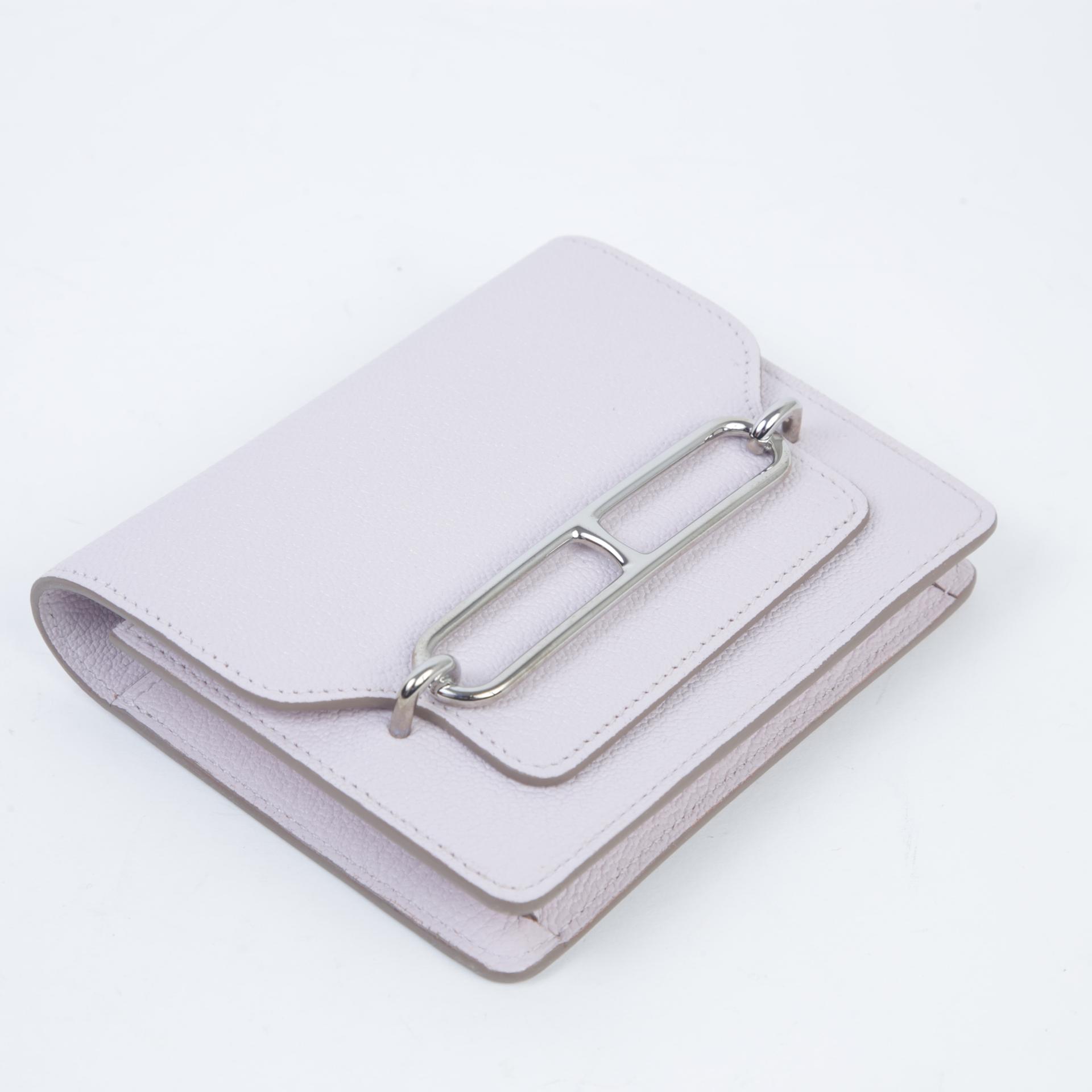 未使用保存品 HERMÈS 愛馬仕 Roulis Slim 錢包 09 夢幻粉 Mauve Pale Chevre山羊皮 銀扣 B刻 2023年 - 5