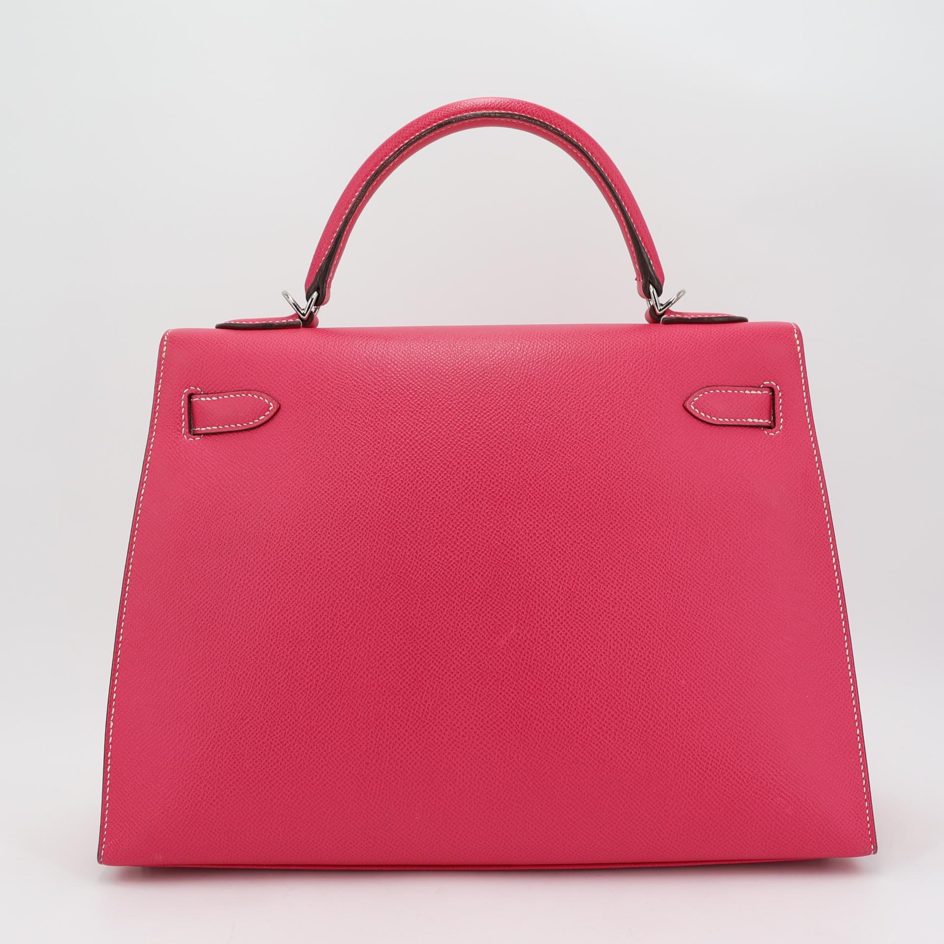 Very Good ( Rank A) HERMÈS Kelly 32 Sellier Rose Tyrien (E5) Epsom Palladium hardware Square Q (2013) - 2