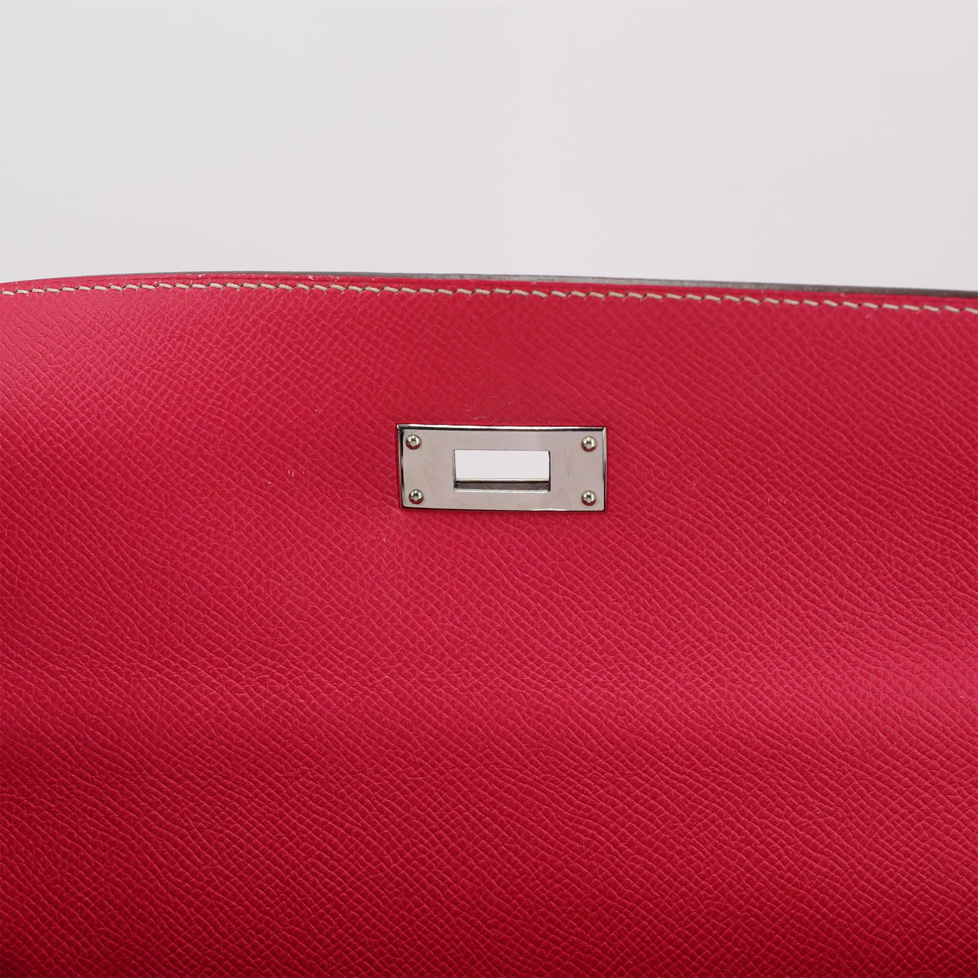 Very Good ( Rank A) HERMÈS Kelly 32 Sellier Rose Tyrien (E5) Epsom Palladium hardware Square Q (2013) - 11