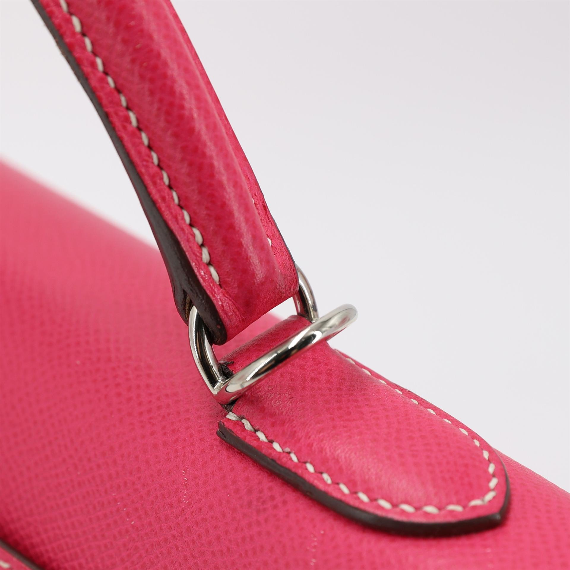 Very Good ( Rank A) HERMÈS Kelly 32 Sellier Rose Tyrien (E5) Epsom Palladium hardware Square Q (2013) - 21