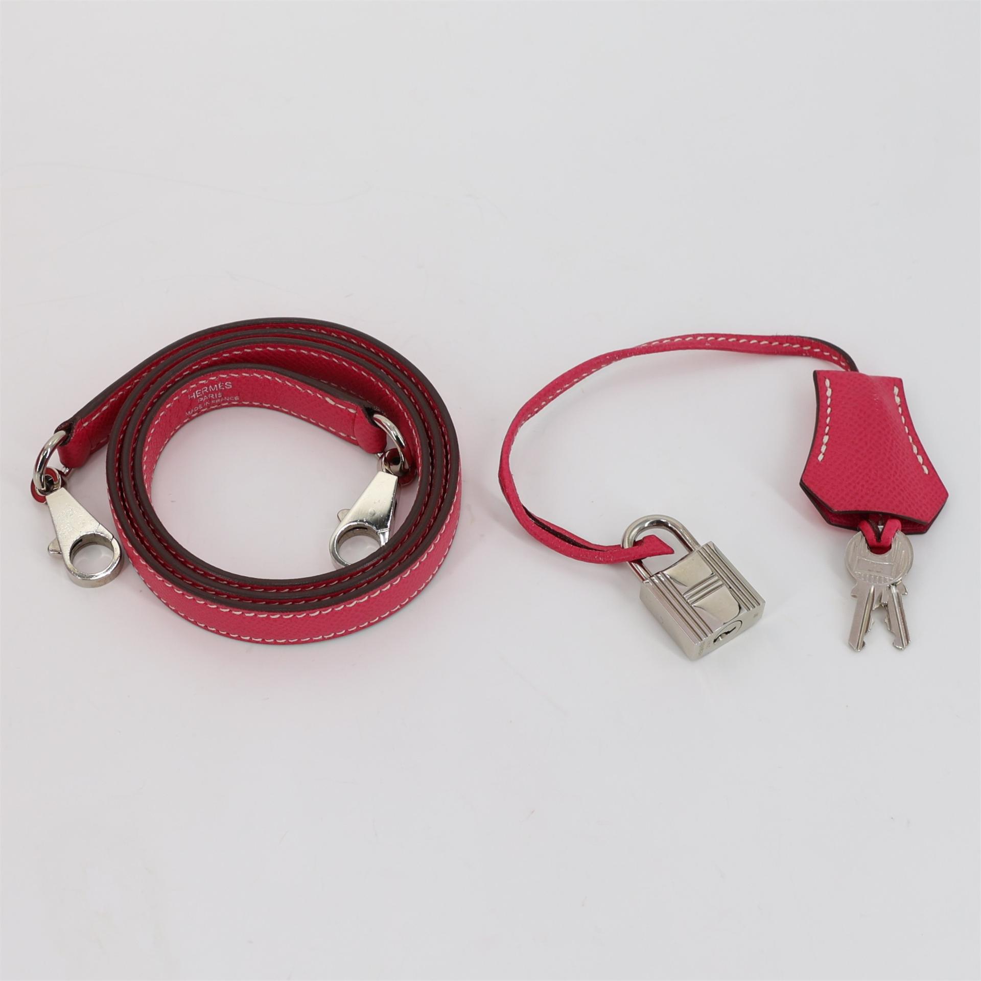 Very Good ( Rank A) HERMÈS Kelly 32 Sellier Rose Tyrien (E5) Epsom Palladium hardware Square Q (2013) - 26