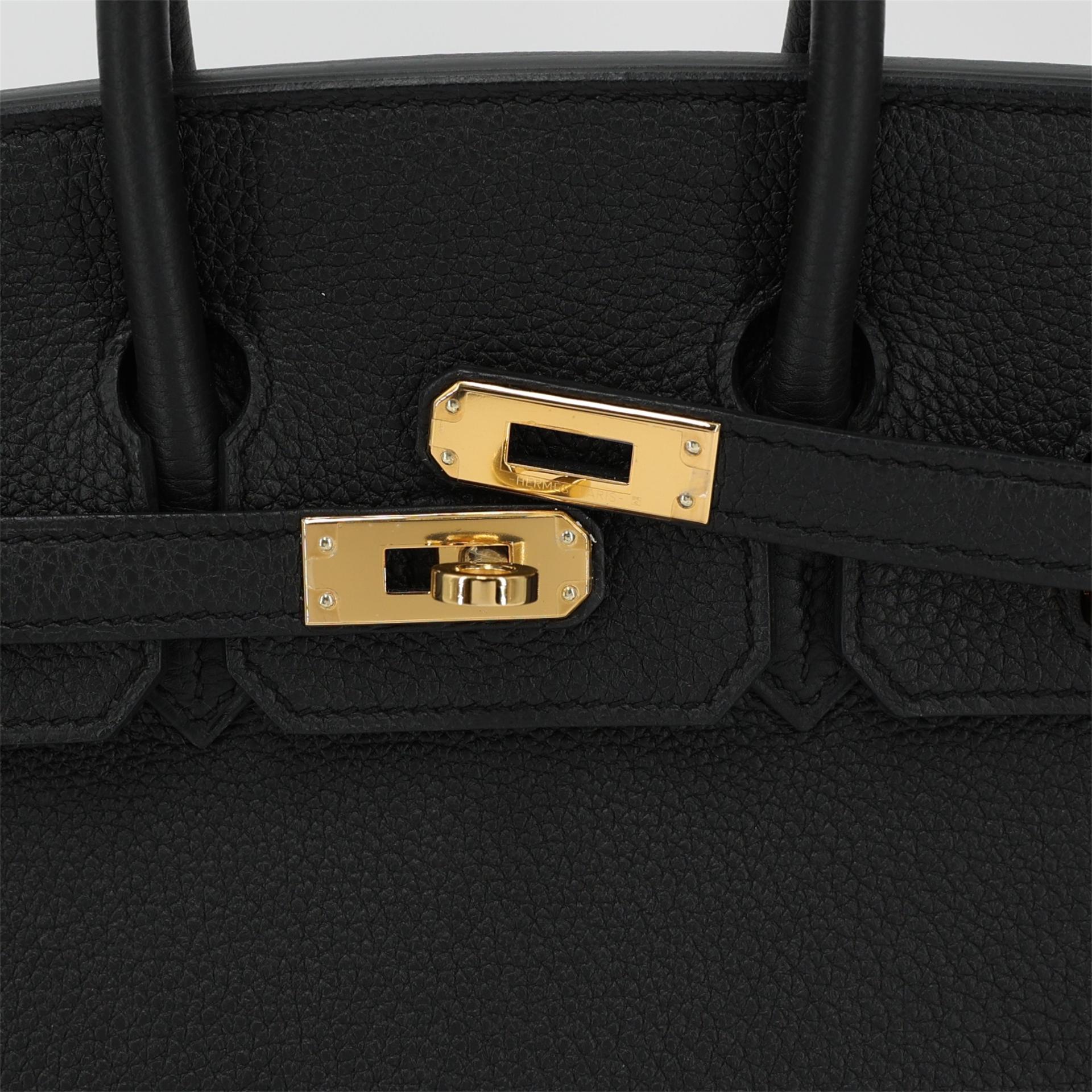 Excellent ( Rank SA ) HERMÈS Birkin 25 Black (89) Togo Gold hardware A (2017) - 8