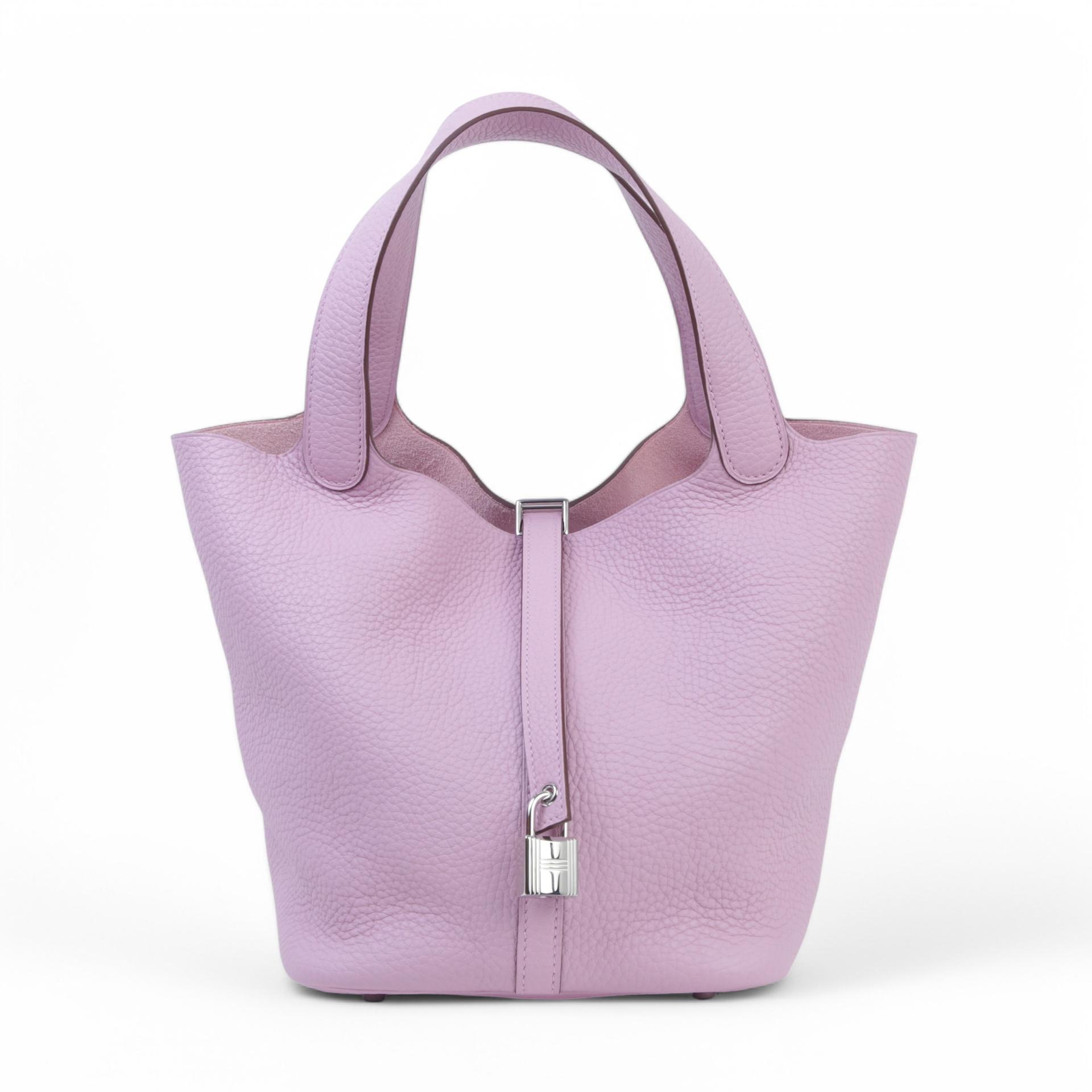 SA超美品 HERMÈS 爱马仕 Picotin 菜篮子 MM 22 X9 锦葵紫 Mauve Sylvestre Clemence小牛皮 银扣 Z刻 2021年 - 1