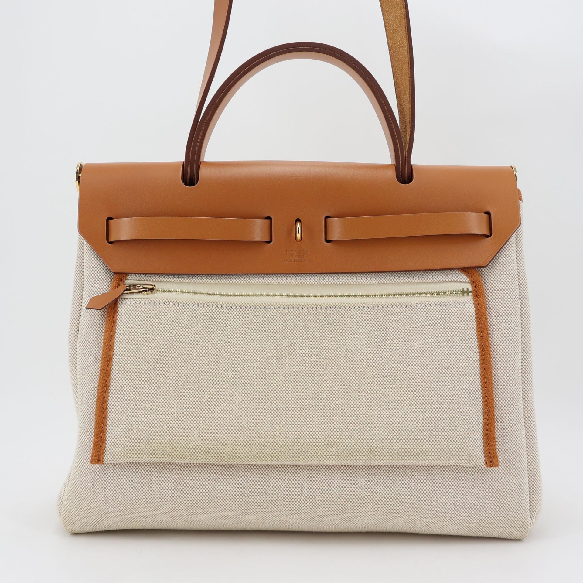 Excellent ( Rank SA ) HERMÈS Limited Edition Herbag Zip 31 PM  Fauve (34) Beige Canvas Gold hardware B (2023) - 2