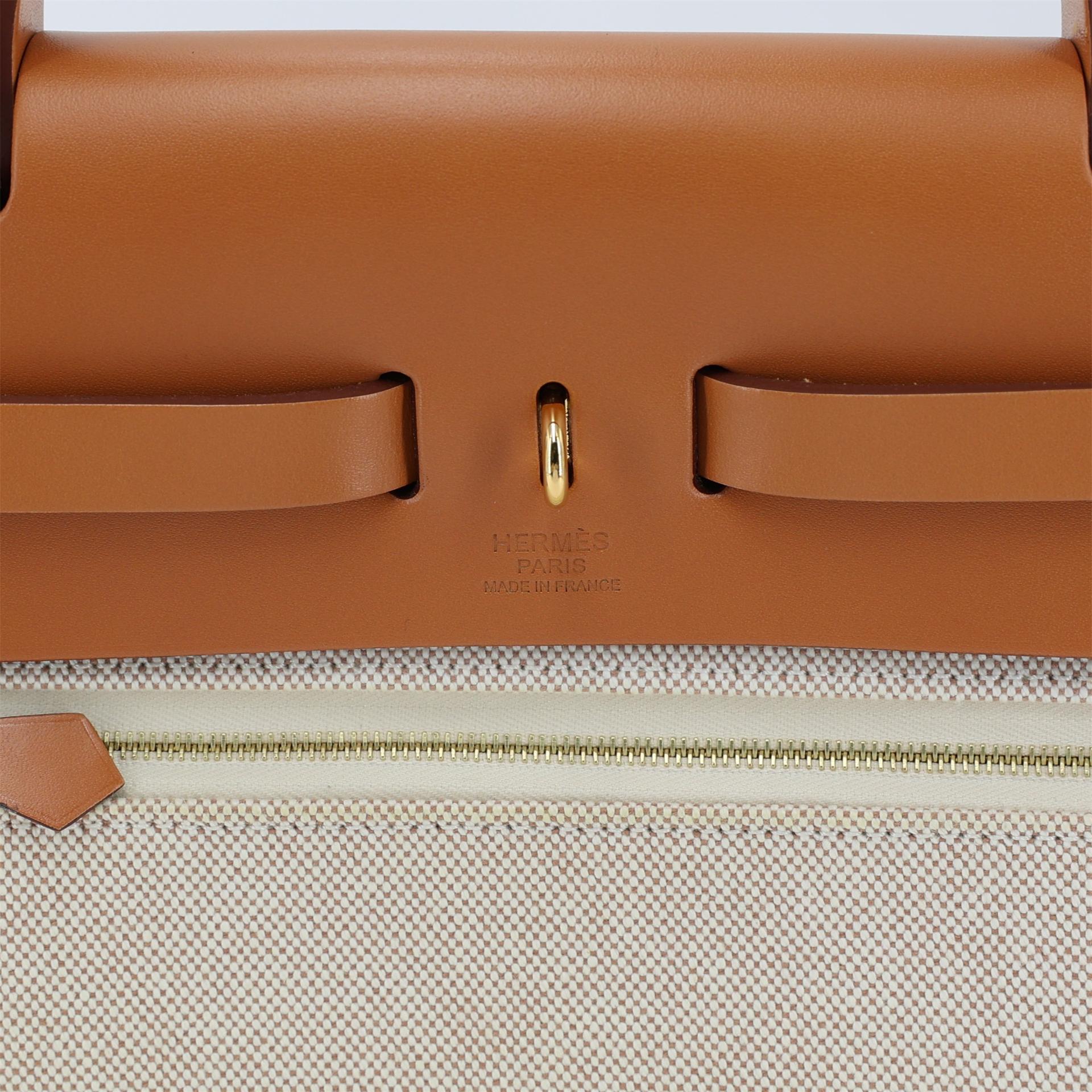 Excellent ( Rank SA ) HERMÈS Limited Edition Herbag Zip 31 PM  Fauve (34) Beige Canvas Gold hardware B (2023) - 12