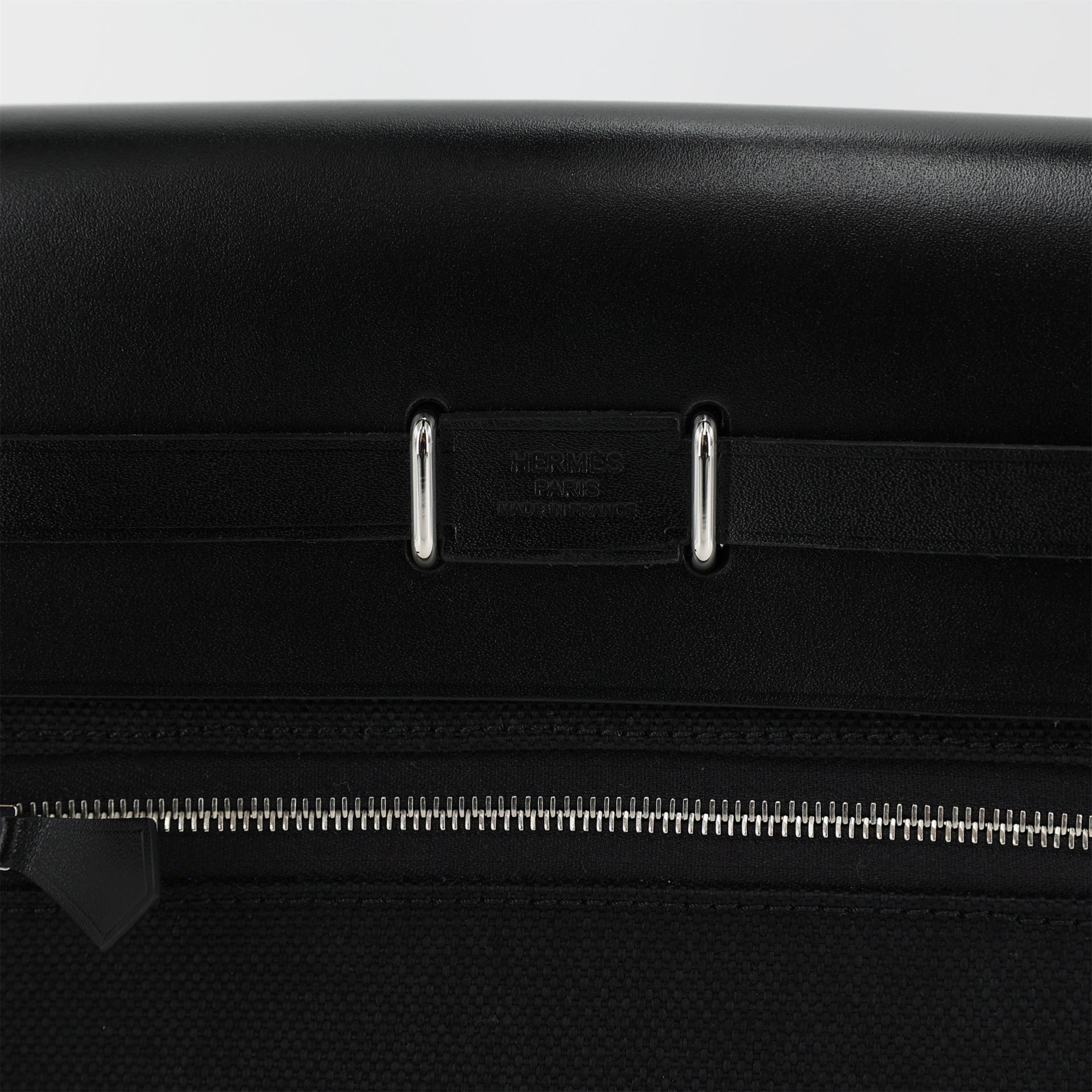 Brand New ( Rank N ) HERMÈS Herbag Zip Mini 20 Black (89) Vache Toile Militaire canvas Palladium hardware W (2024) - 8