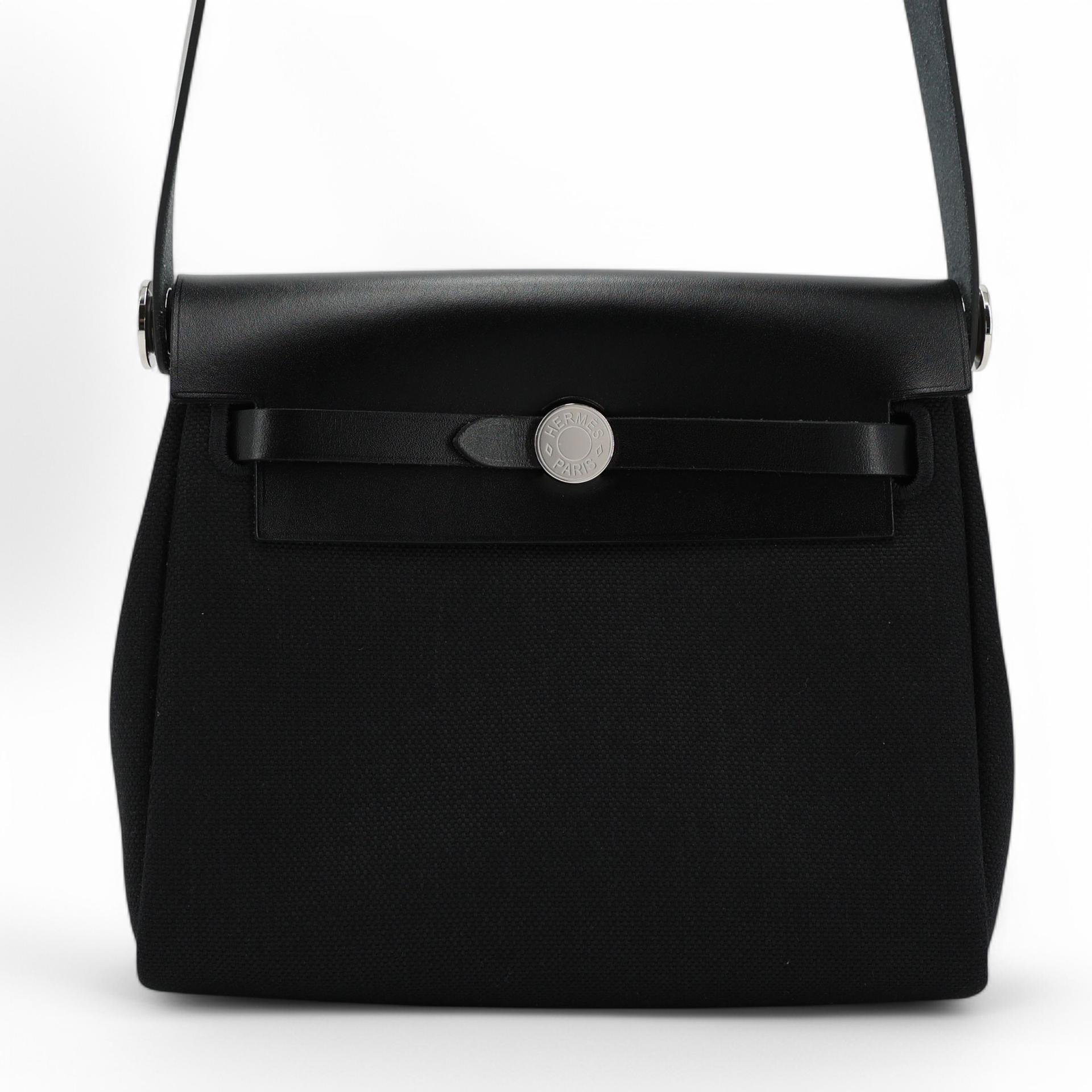Brand New ( Rank N ) HERMÈS Herbag Zip Mini 20 Black (89) Vache Toile Militaire canvas Palladium hardware W (2024) - 1