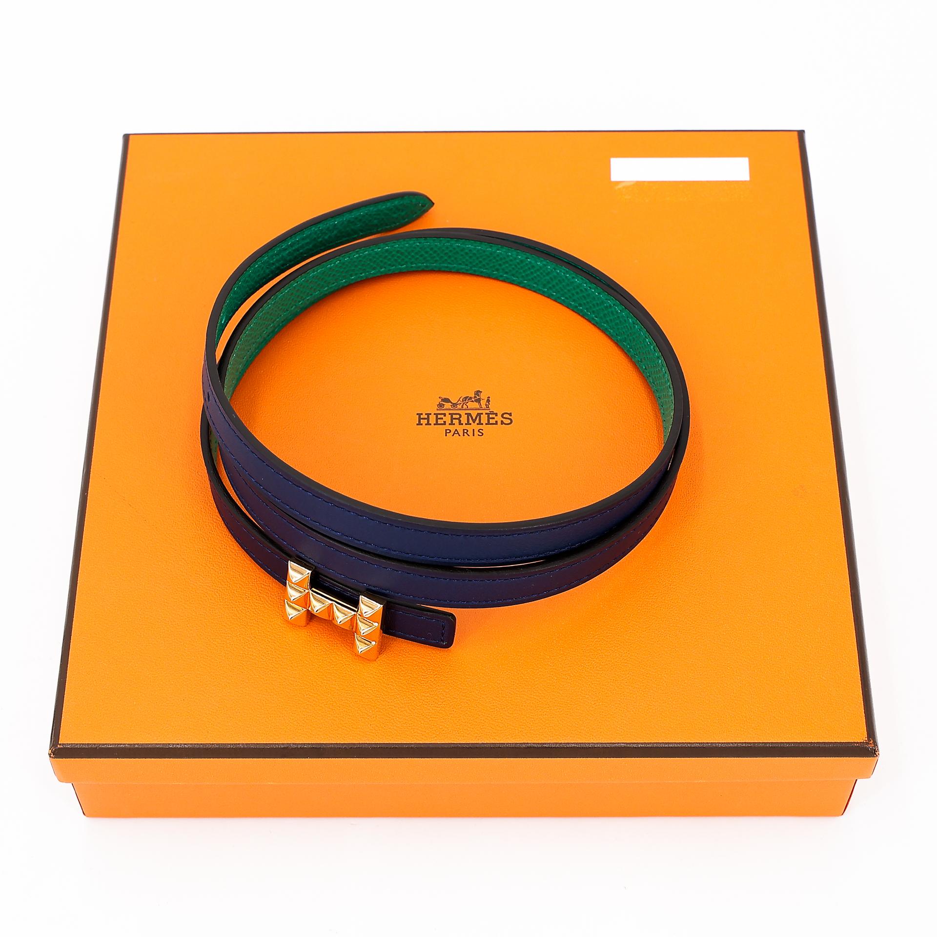 Unused ( Rank NS ) HERMÈS Pop H belt Bleu de Prusse (7P) Malachite (Z6) Epsom Swift Gold hardware Z (2021) - 5