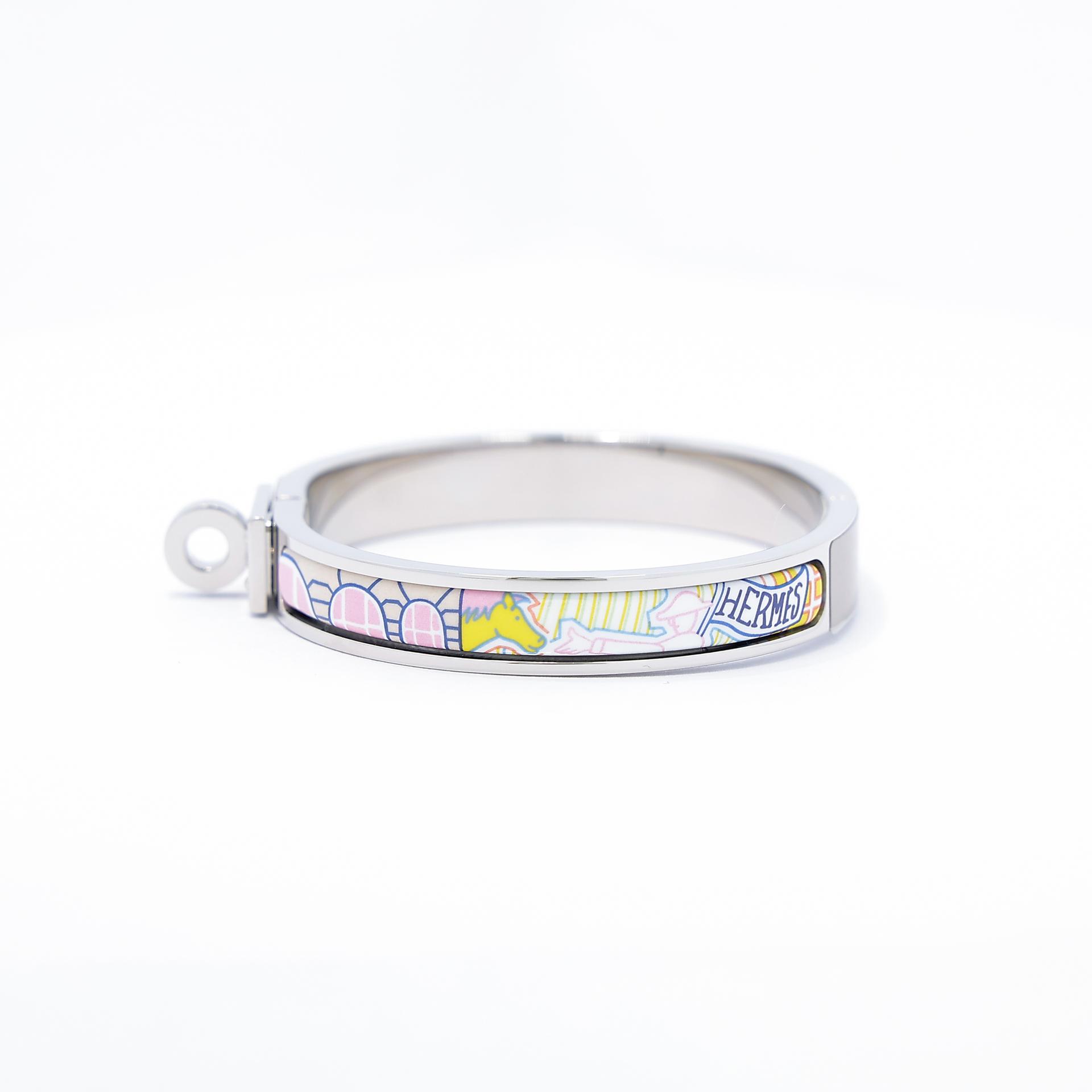 Brand New ( Rank N ) HERMÈS Mini Clic Kelly Faubourg City bracelet Yellow Pink Enamel Palladium hardware - 2