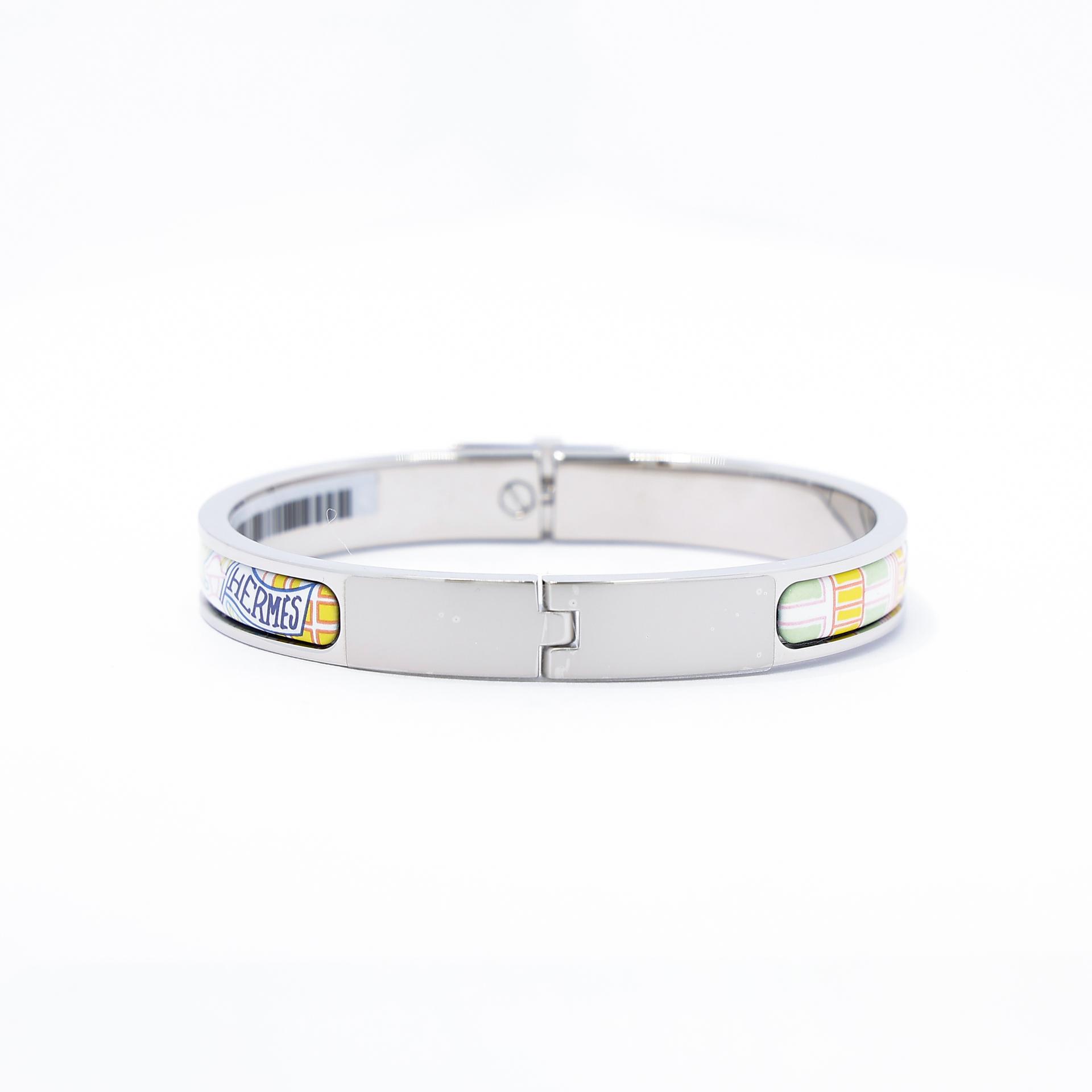 Brand New ( Rank N ) HERMÈS Mini Clic Kelly Faubourg City bracelet Yellow Pink Enamel Palladium hardware - 3