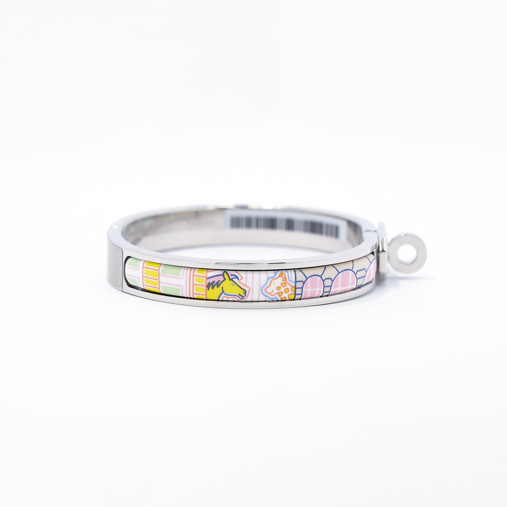 Brand New ( Rank N ) HERMÈS Mini Clic Kelly Faubourg City bracelet Yellow Pink Enamel Palladium hardware - 4