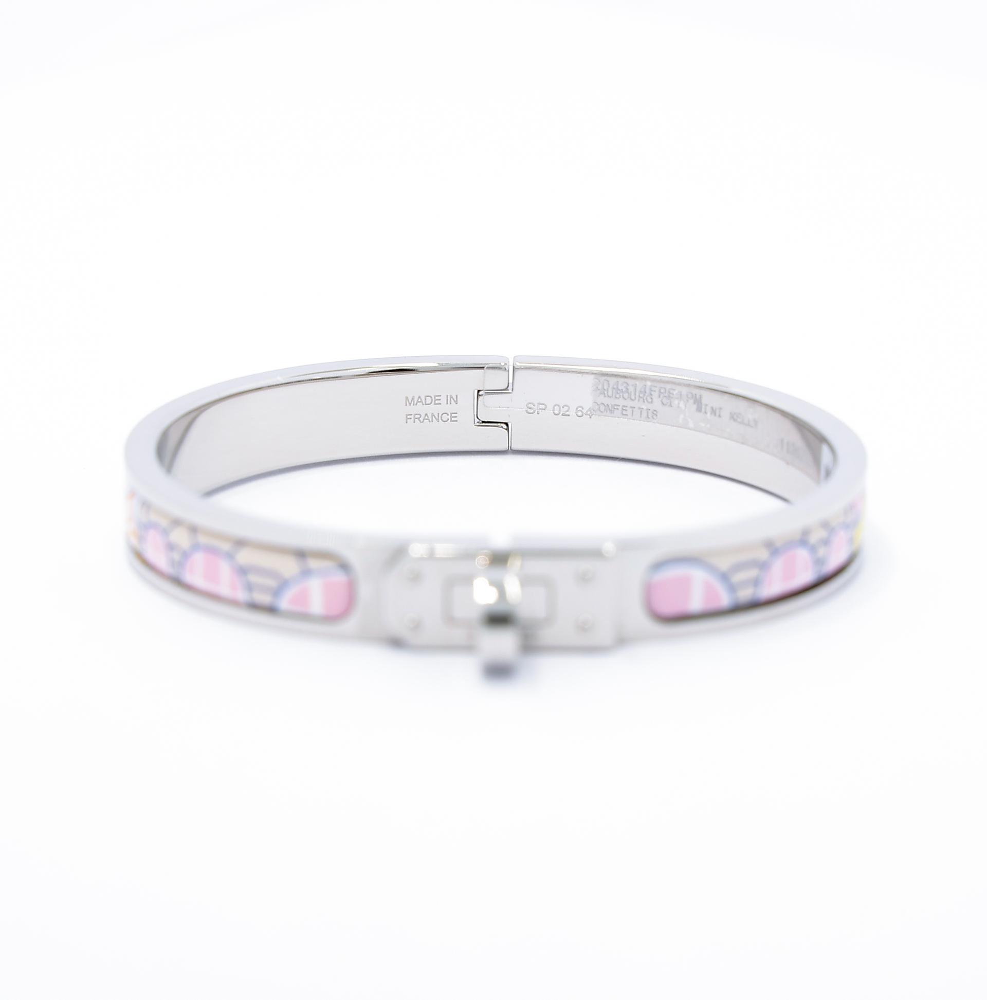 Brand New ( Rank N ) HERMÈS Mini Clic Kelly Faubourg City bracelet Yellow Pink Enamel Palladium hardware - 5