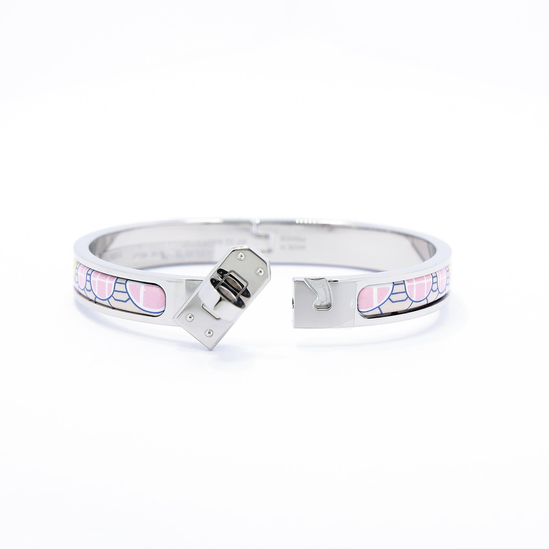 Brand New ( Rank N ) HERMÈS Mini Clic Kelly Faubourg City bracelet Yellow Pink Enamel Palladium hardware - 7