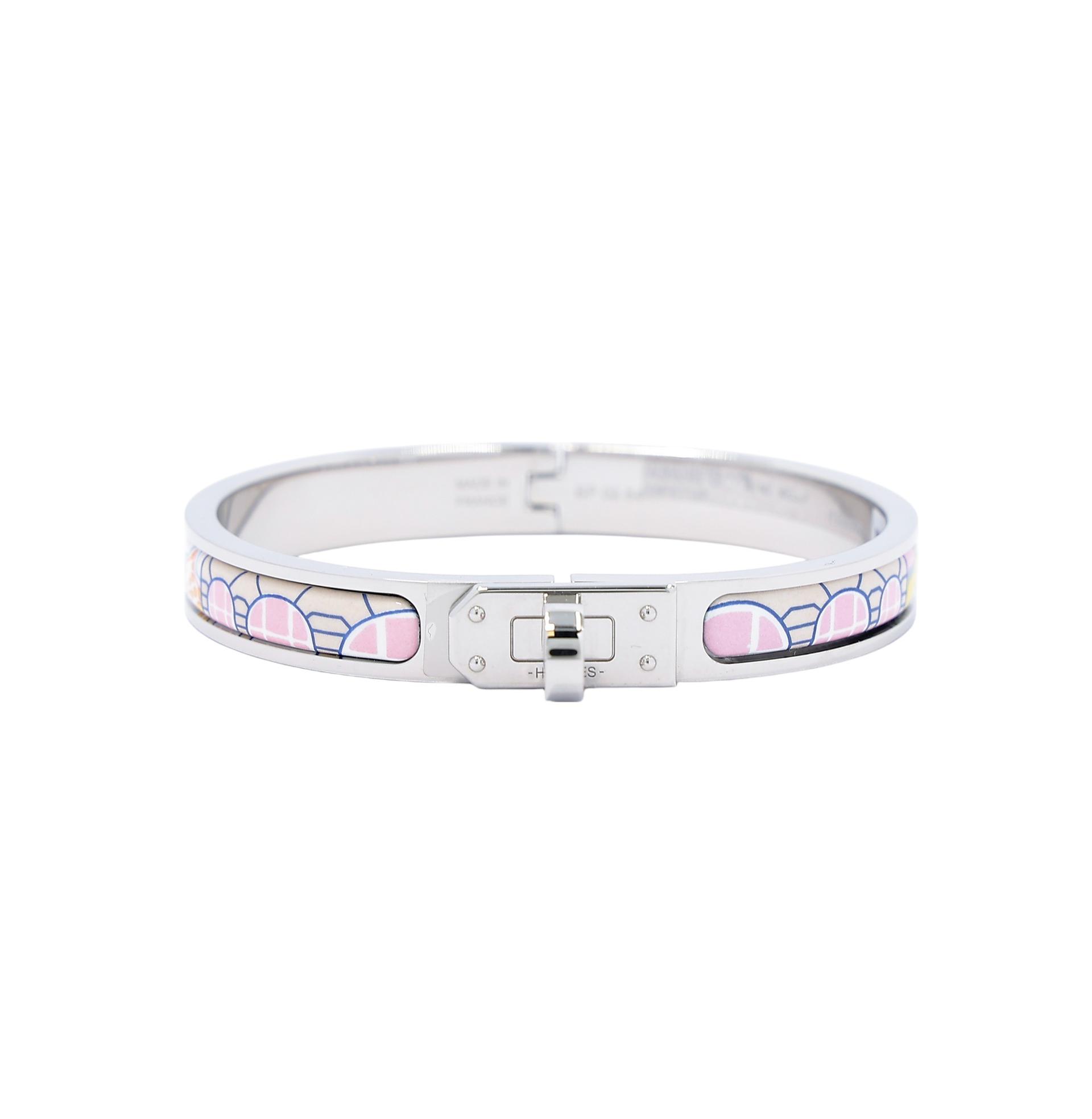 Brand New ( Rank N ) HERMÈS Mini Clic Kelly Faubourg City bracelet Yellow Pink Enamel Palladium hardware - 1