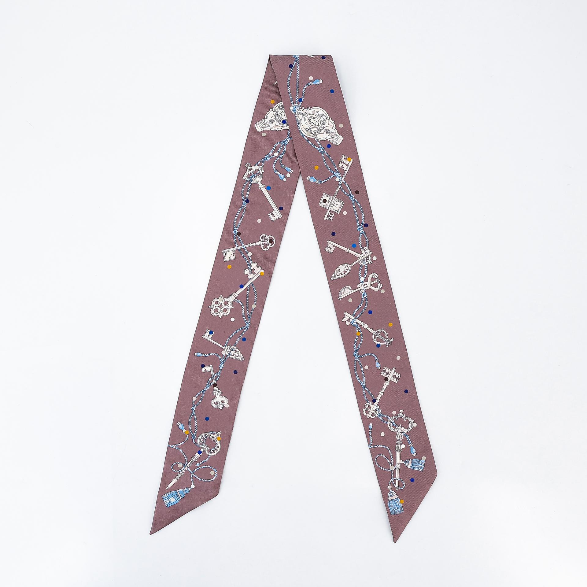 Unused ( Rank NS ) HERMÈS Twilly Les Cles a Pois Brown Silk - 2