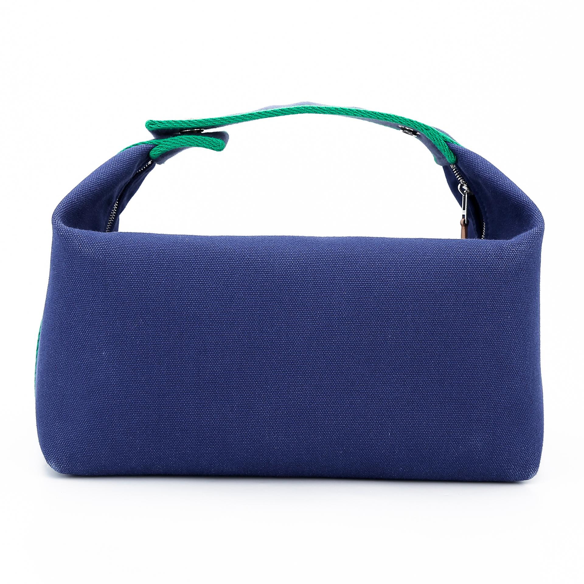 Very Good ( Rank A) HERMÈS Bride-a-Brac Case GM Blue Marine (78) Canvas Palladium hardware - 2