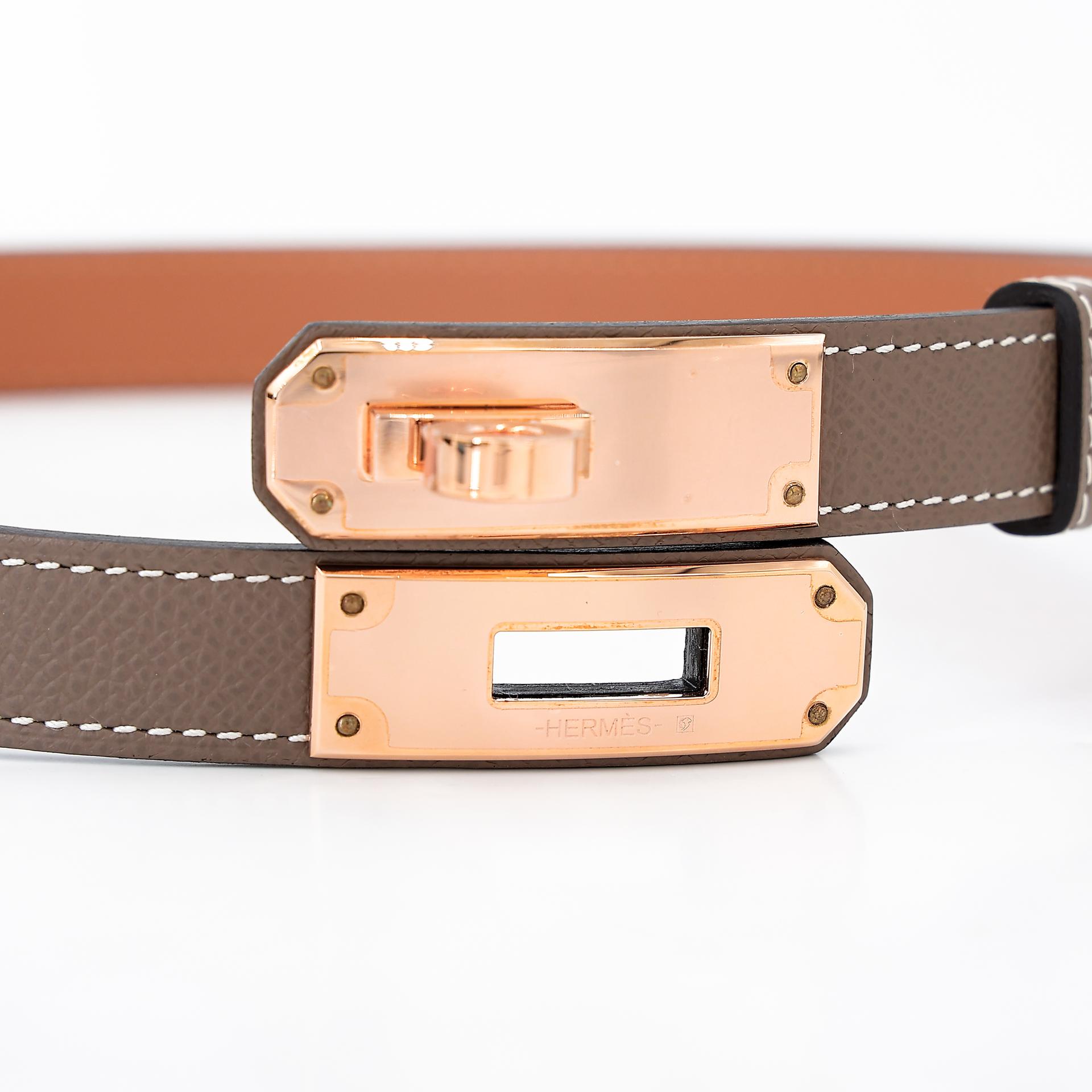Unused ( Rank NS ) HERMÈS Kelly belt Etoupe (18) Epsom Rose Gold hardware U (2022) - 5