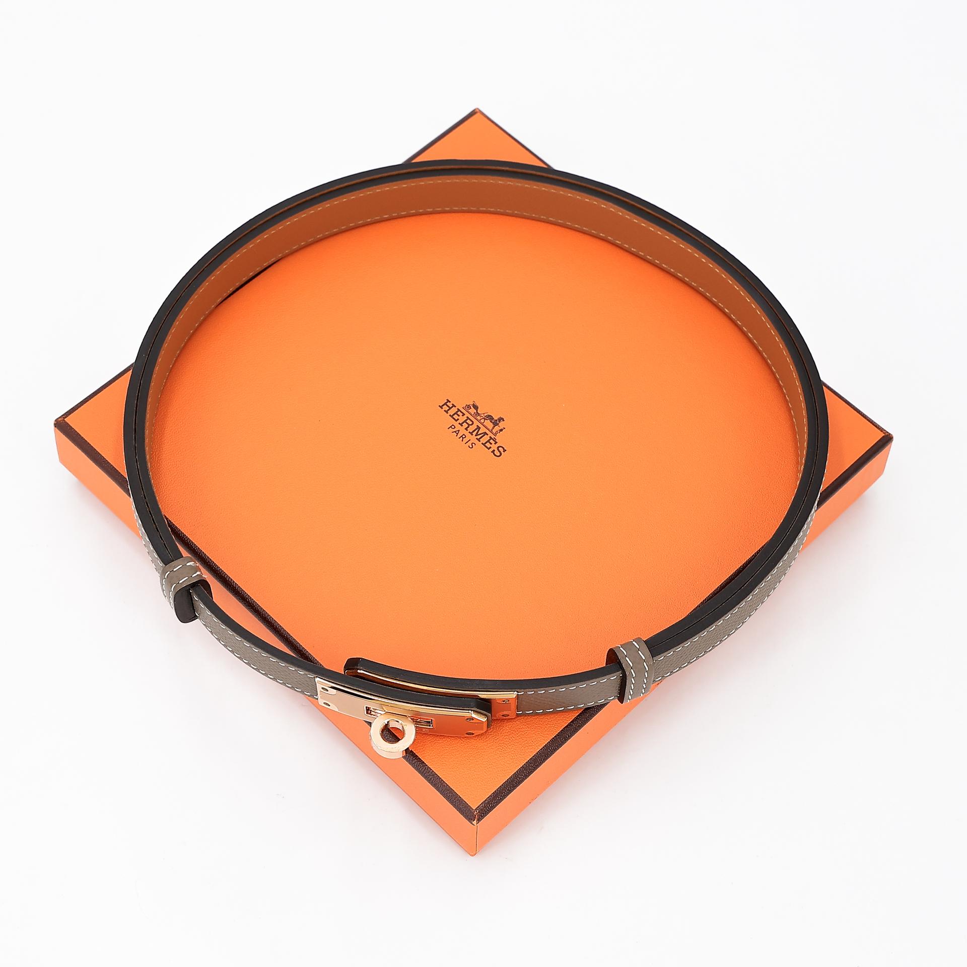 Unused ( Rank NS ) HERMÈS Kelly belt Etoupe (18) Epsom Rose Gold hardware U (2022) - 8