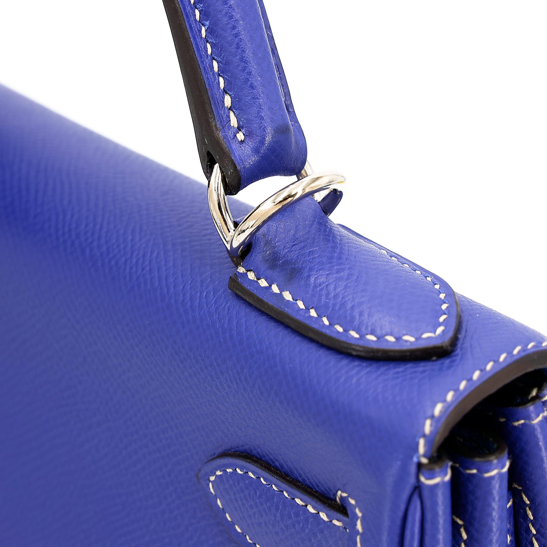 Very Good ( Rank A) HERMÈS Kelly 28 Verso Bleu Electrique (7T) Bleu de Prusse (7P) Epsom Palladium hardware Square P (2012) - 8