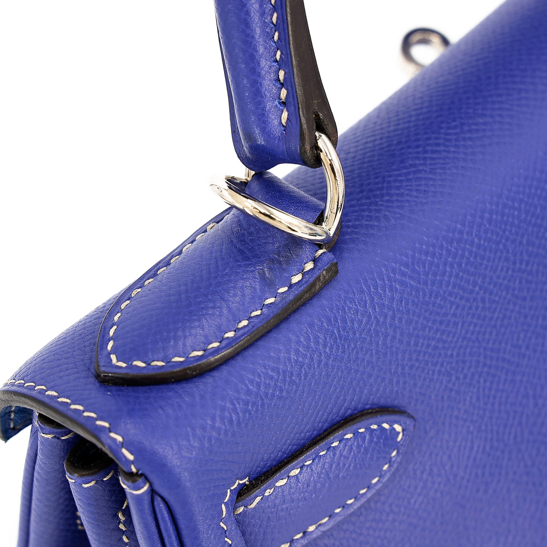 Very Good ( Rank A) HERMÈS Kelly 28 Verso Bleu Electrique (7T) Bleu de Prusse (7P) Epsom Palladium hardware Square P (2012) - 9