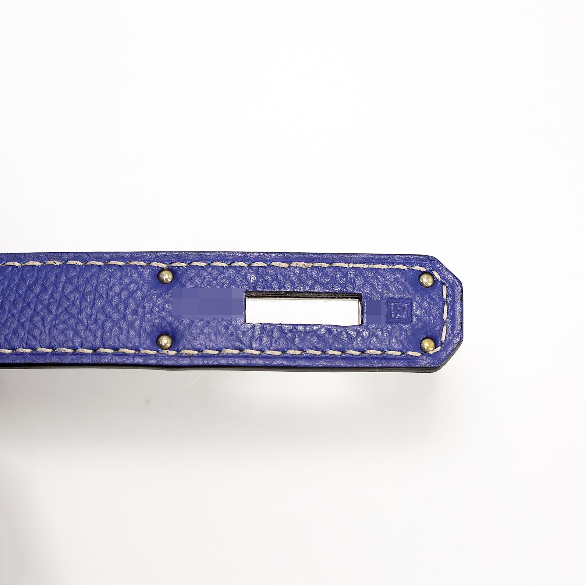 Very Good ( Rank A) HERMÈS Kelly 28 Verso Bleu Electrique (7T) Bleu de Prusse (7P) Epsom Palladium hardware Square P (2012) - 15