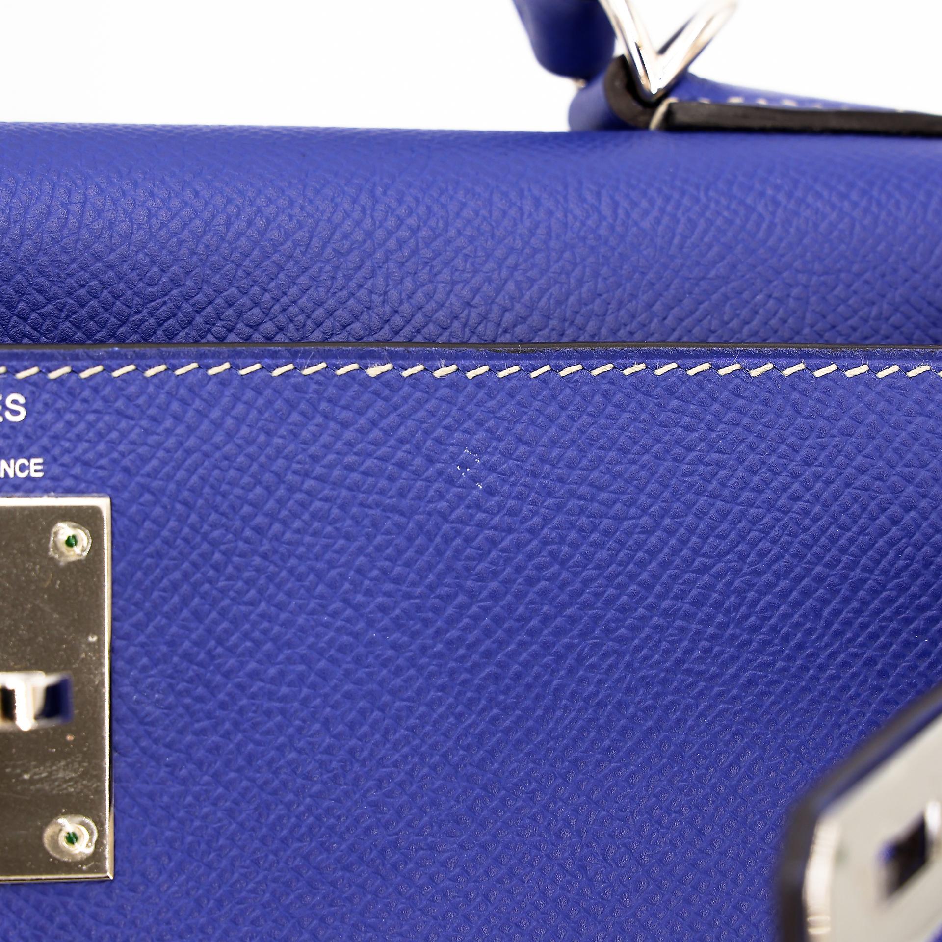 Very Good ( Rank A) HERMÈS Kelly 28 Verso Bleu Electrique (7T) Bleu de Prusse (7P) Epsom Palladium hardware Square P (2012) - 19