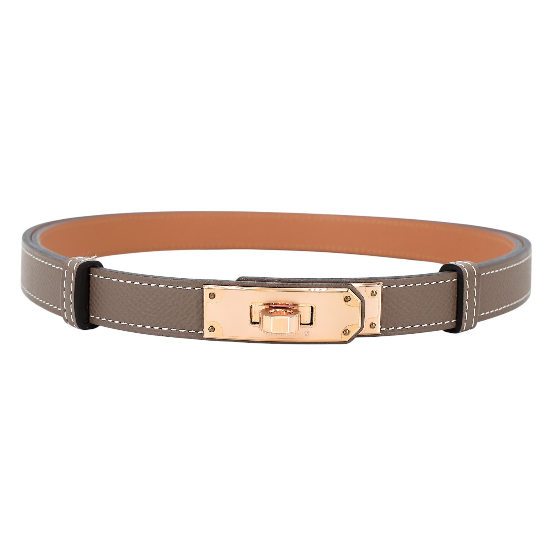 Unused ( Rank NS ) HERMÈS Kelly belt Etoupe (18) Epsom Rose Gold hardware U (2022) - 1