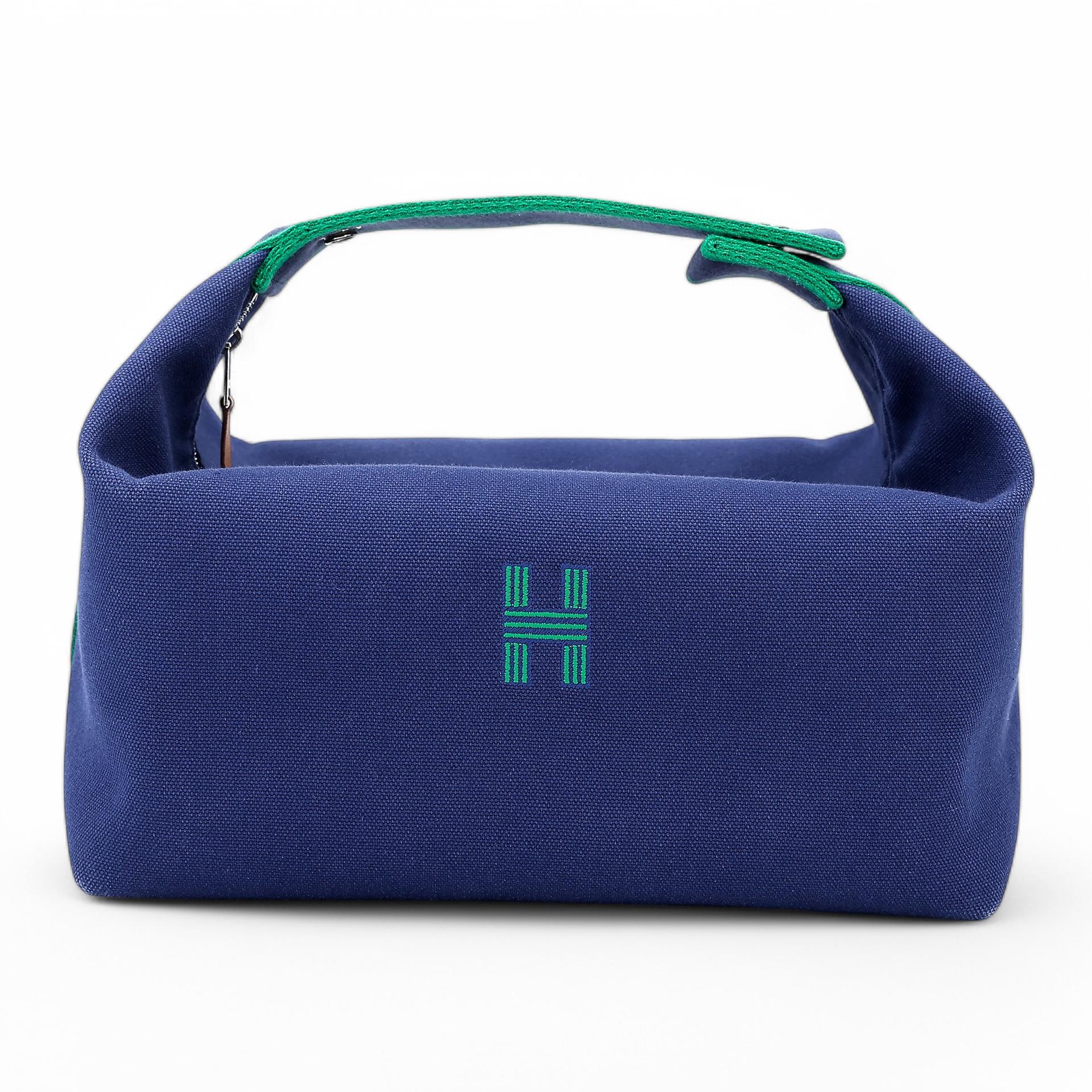Very Good ( Rank A) HERMÈS Bride-a-Brac Case GM Blue Marine (78) Canvas Palladium hardware - 1