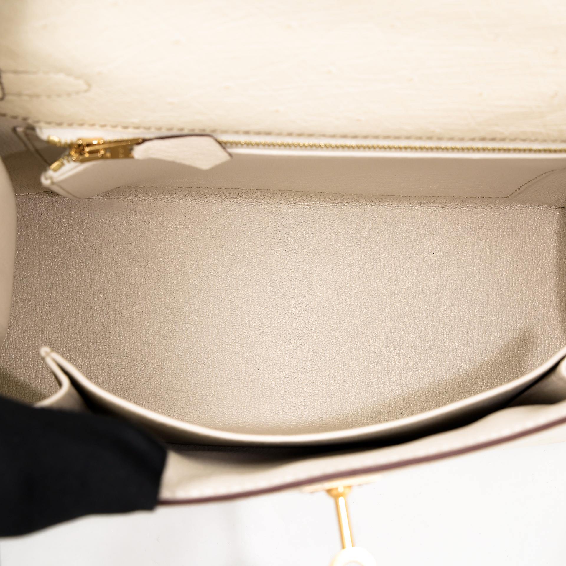 Unused ( Rank NS ) HERMÈS Special Order Kelly 25 Sellier HSS Etoupe (18) Nata (I2) Ostrich Brushed Gold hardware U (2022) - 23