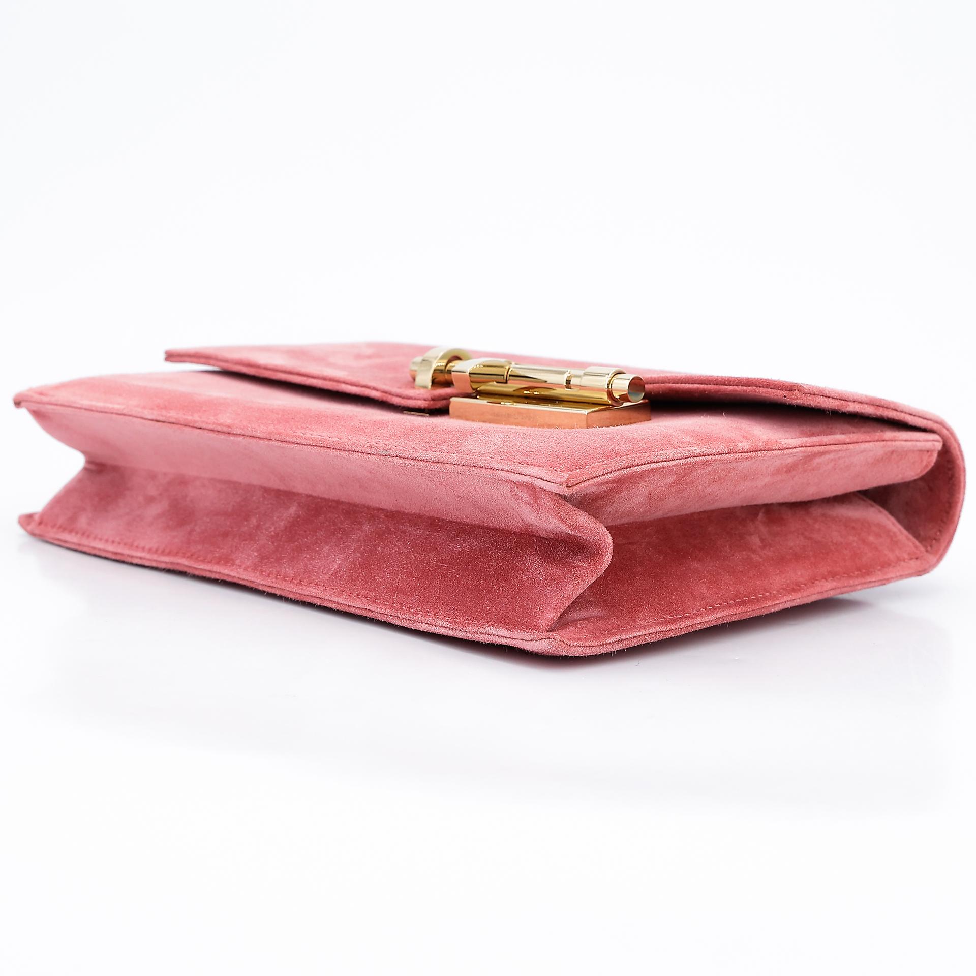 Excellent ( Rank SA ) HERMÈS Verrou 21 Clutch Rose Indien (5N) Doblis Suede Permabrass hardware Square R (2014) - 3