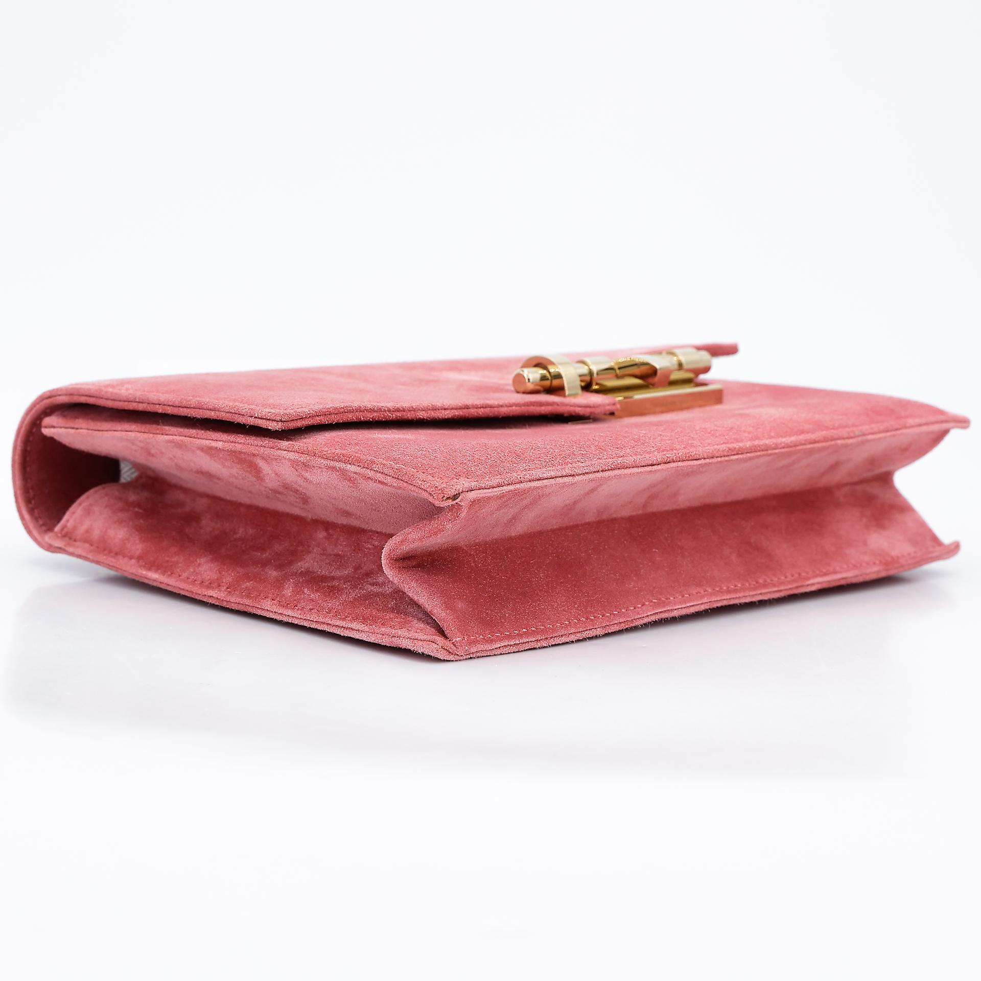 Excellent ( Rank SA ) HERMÈS Verrou 21 Clutch Rose Indien (5N) Doblis Suede Permabrass hardware Square R (2014) - 4