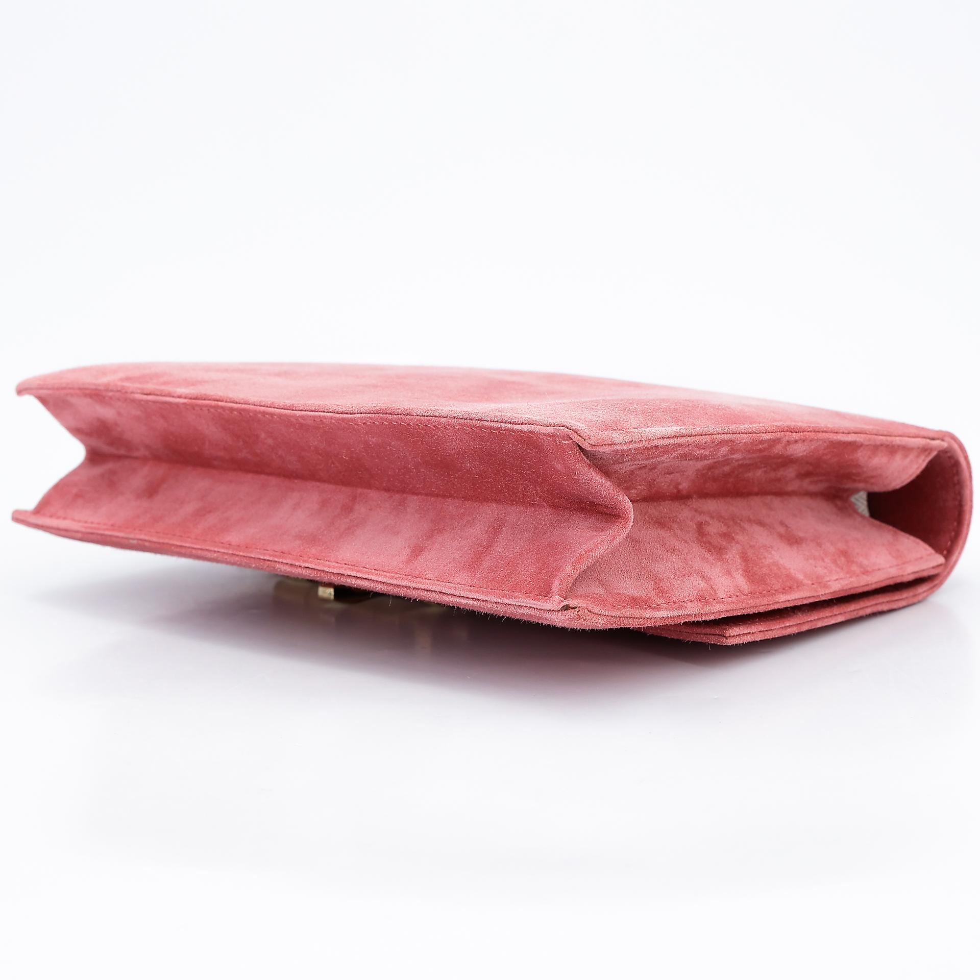 Excellent ( Rank SA ) HERMÈS Verrou 21 Clutch Rose Indien (5N) Doblis Suede Permabrass hardware Square R (2014) - 5