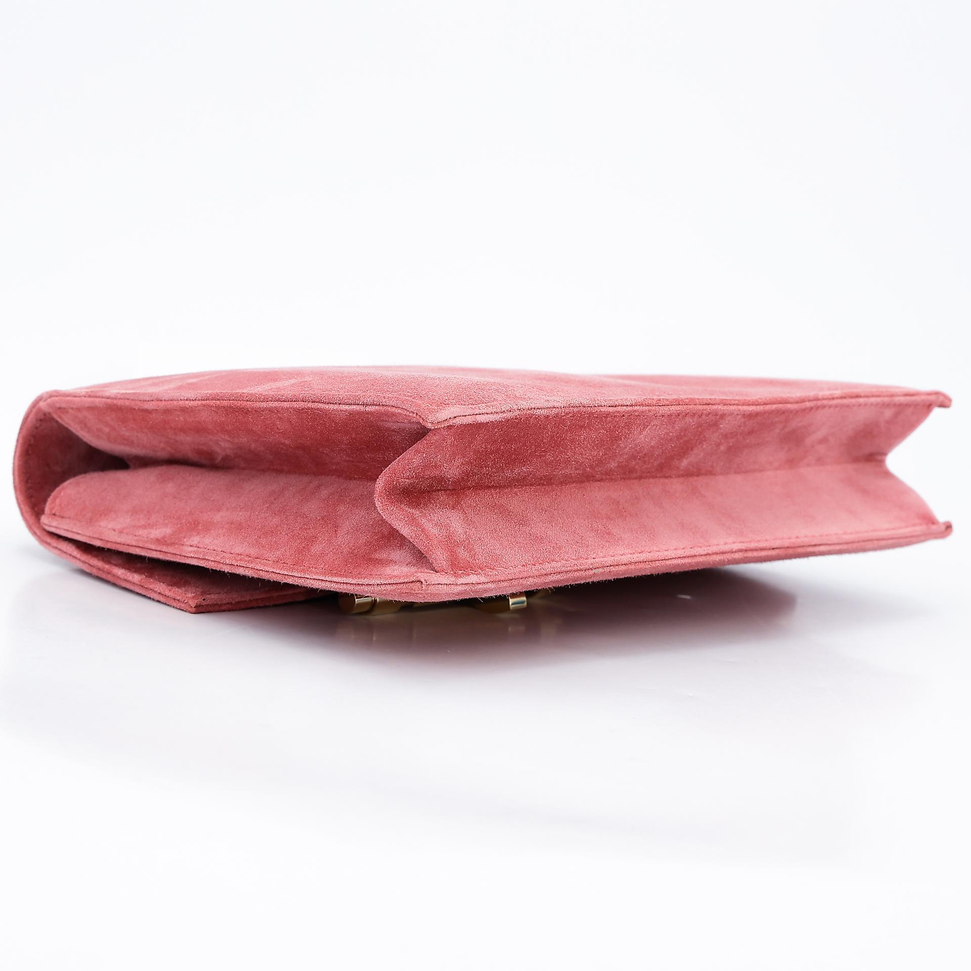 Excellent ( Rank SA ) HERMÈS Verrou 21 Clutch Rose Indien (5N) Doblis Suede Permabrass hardware Square R (2014) - 6