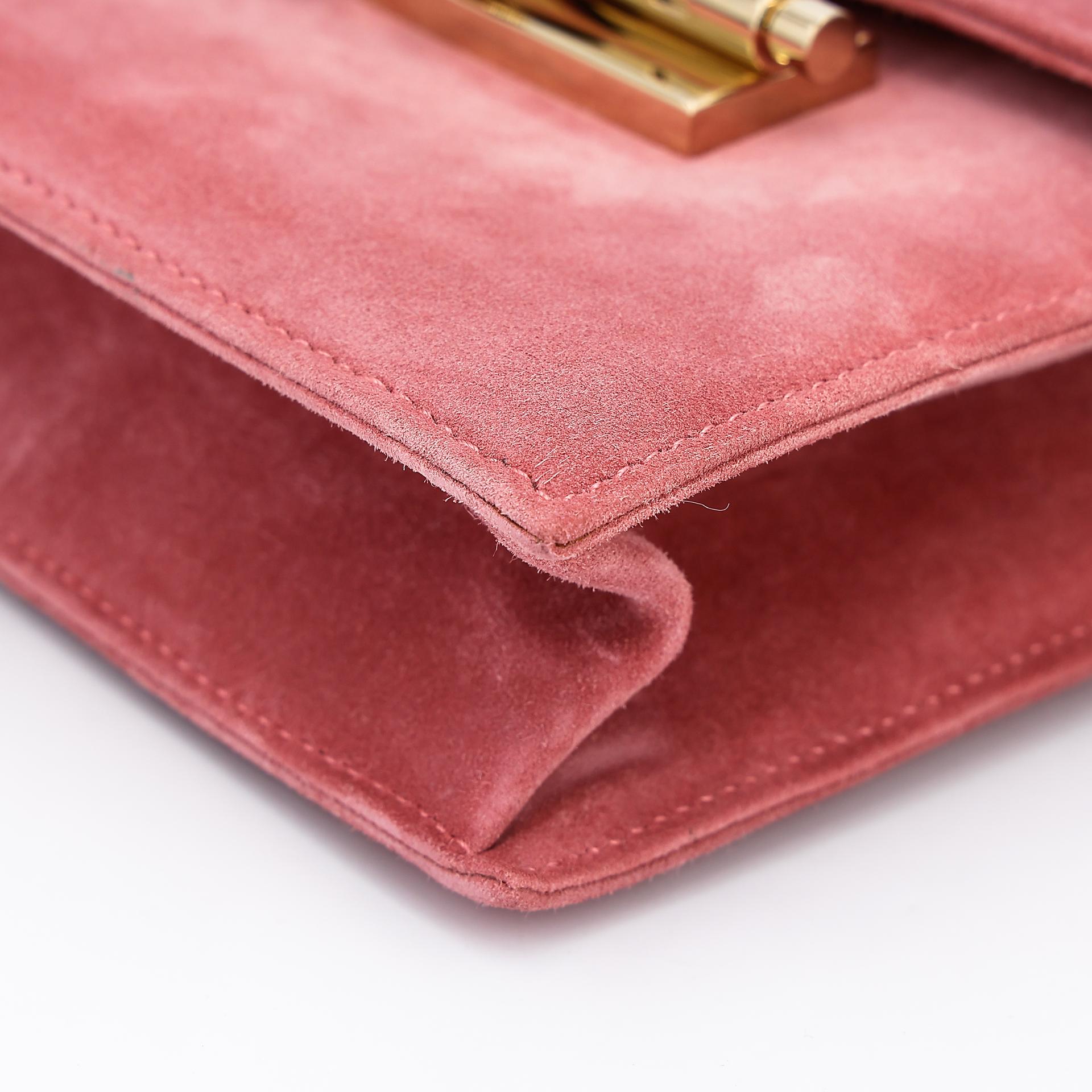 Excellent ( Rank SA ) HERMÈS Verrou 21 Clutch Rose Indien (5N) Doblis Suede Permabrass hardware Square R (2014) - 7
