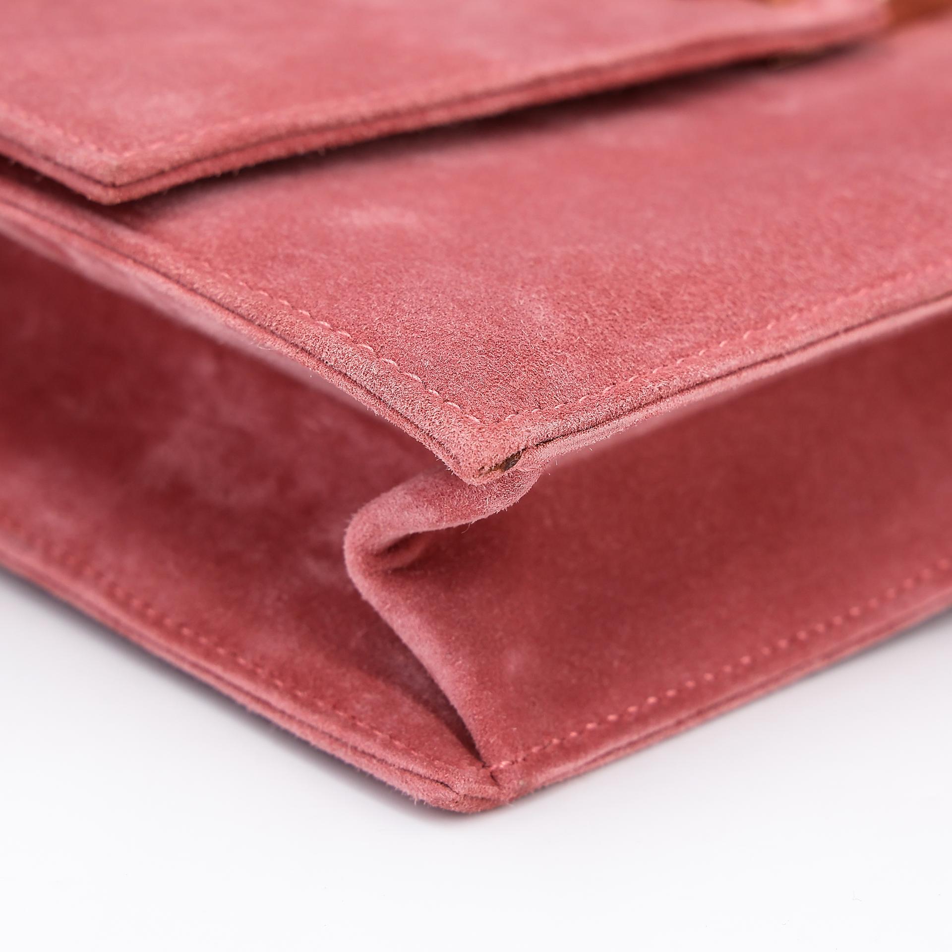 Excellent ( Rank SA ) HERMÈS Verrou 21 Clutch Rose Indien (5N) Doblis Suede Permabrass hardware Square R (2014) - 8