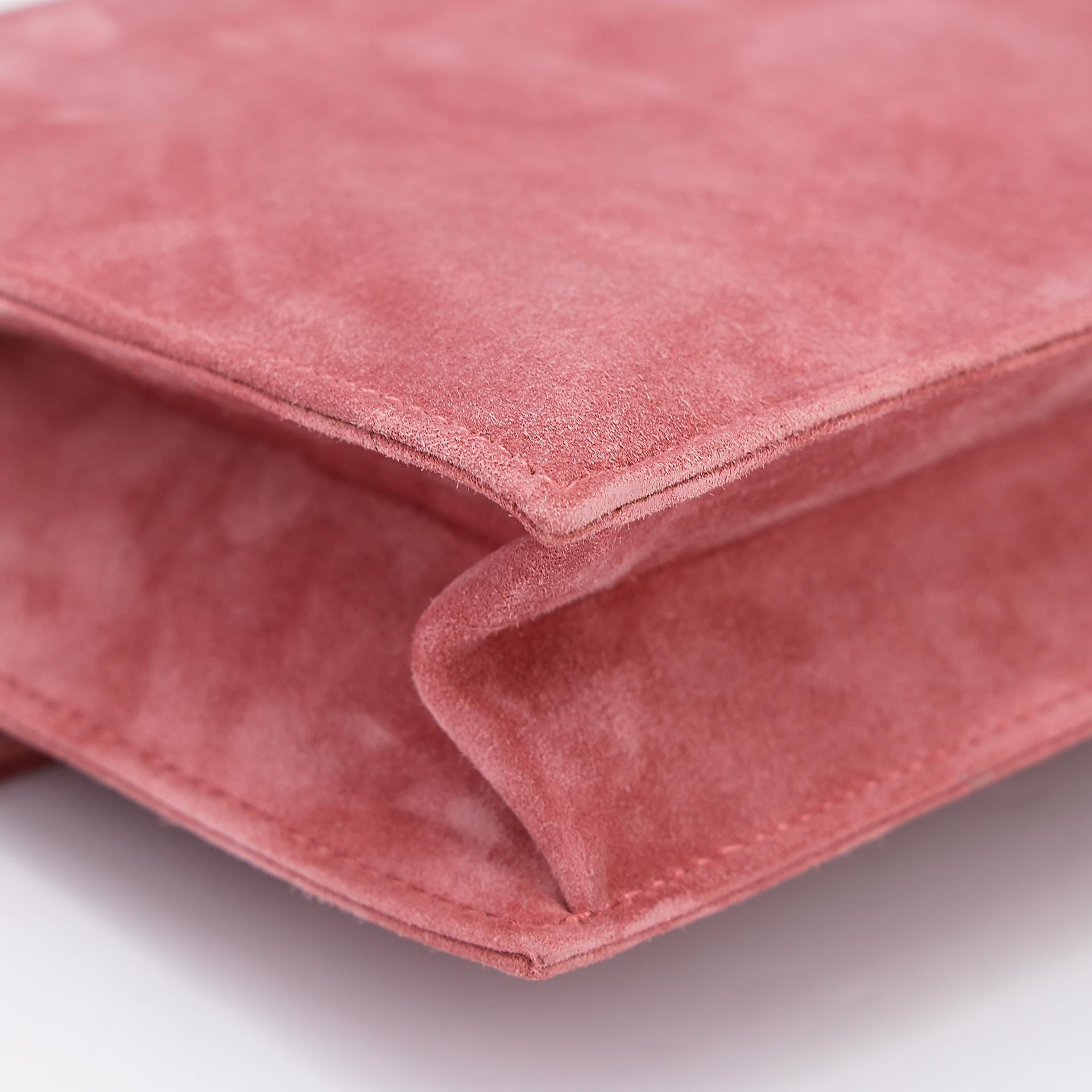 Excellent ( Rank SA ) HERMÈS Verrou 21 Clutch Rose Indien (5N) Doblis Suede Permabrass hardware Square R (2014) - 10