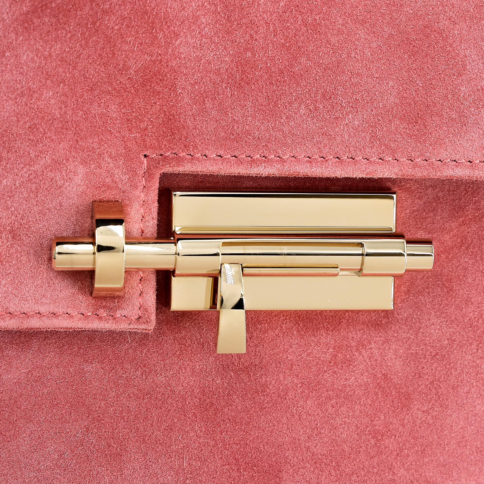 Excellent ( Rank SA ) HERMÈS Verrou 21 Clutch Rose Indien (5N) Doblis Suede Permabrass hardware Square R (2014) - 12