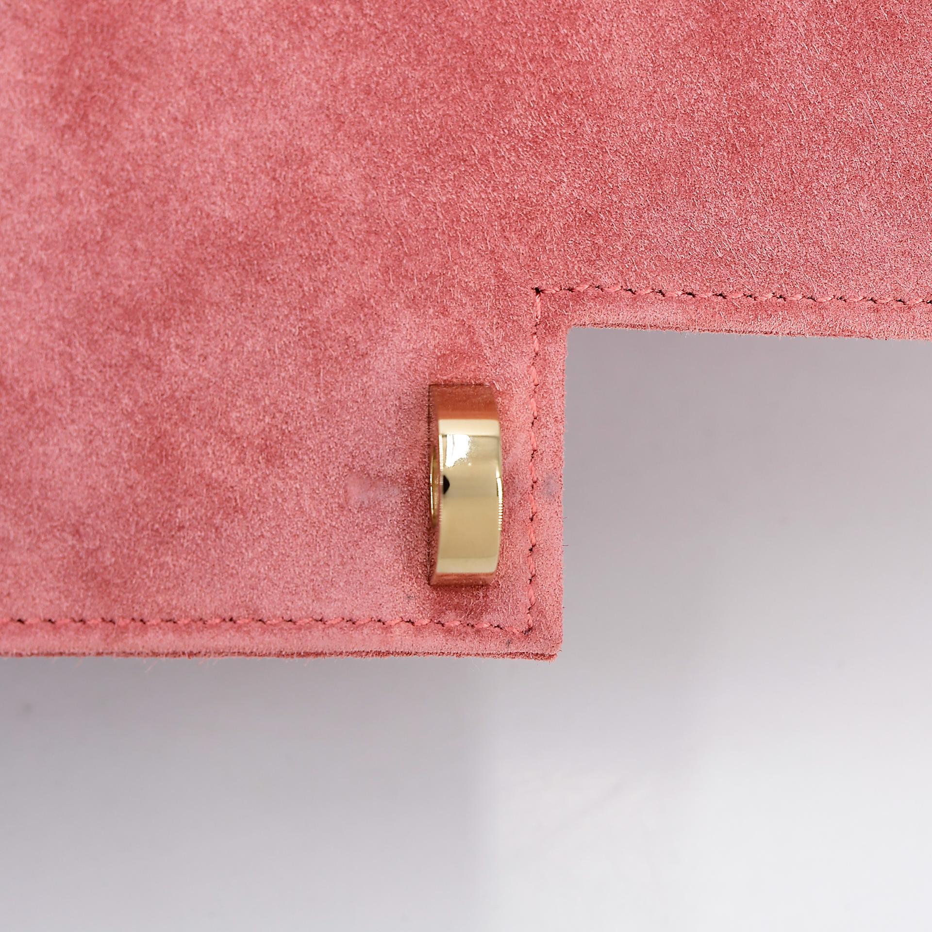 Excellent ( Rank SA ) HERMÈS Verrou 21 Clutch Rose Indien (5N) Doblis Suede Permabrass hardware Square R (2014) - 13