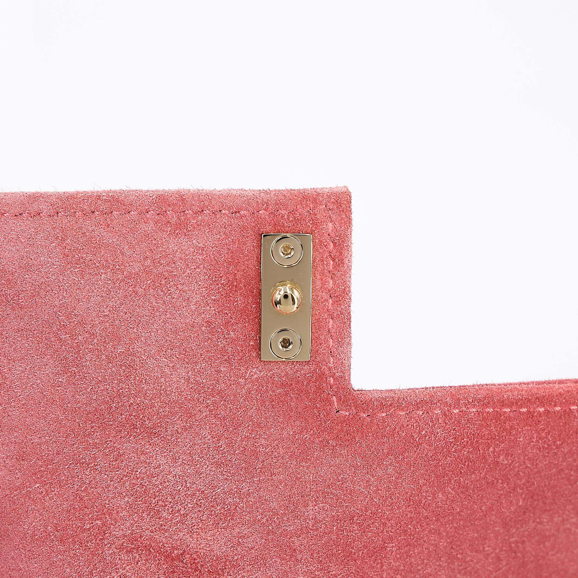 Excellent ( Rank SA ) HERMÈS Verrou 21 Clutch Rose Indien (5N) Doblis Suede Permabrass hardware Square R (2014) - 14