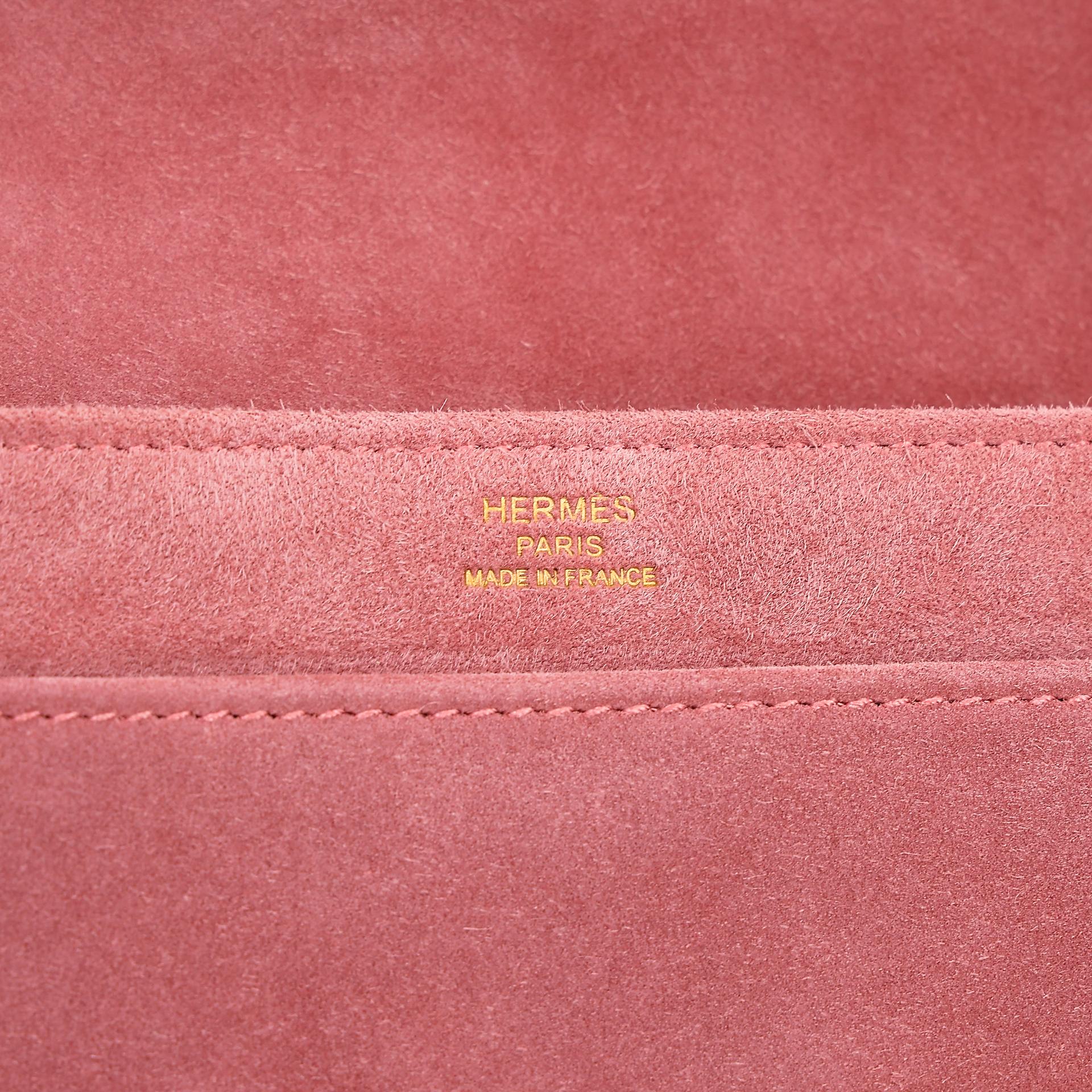 Excellent ( Rank SA ) HERMÈS Verrou 21 Clutch Rose Indien (5N) Doblis Suede Permabrass hardware Square R (2014) - 16