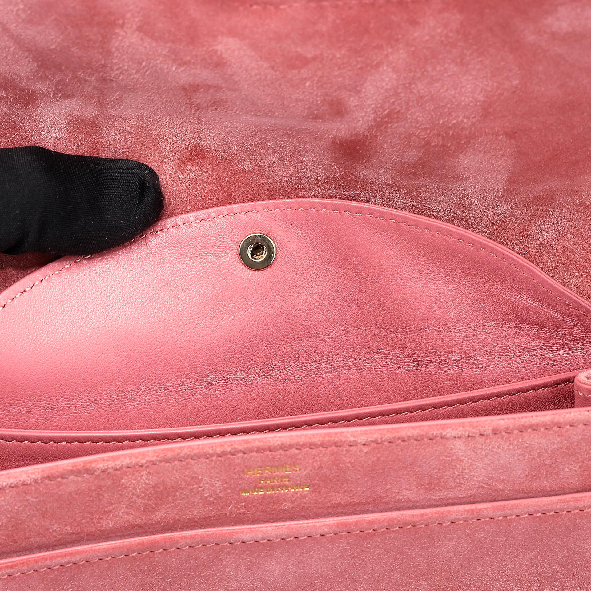 Excellent ( Rank SA ) HERMÈS Verrou 21 Clutch Rose Indien (5N) Doblis Suede Permabrass hardware Square R (2014) - 22