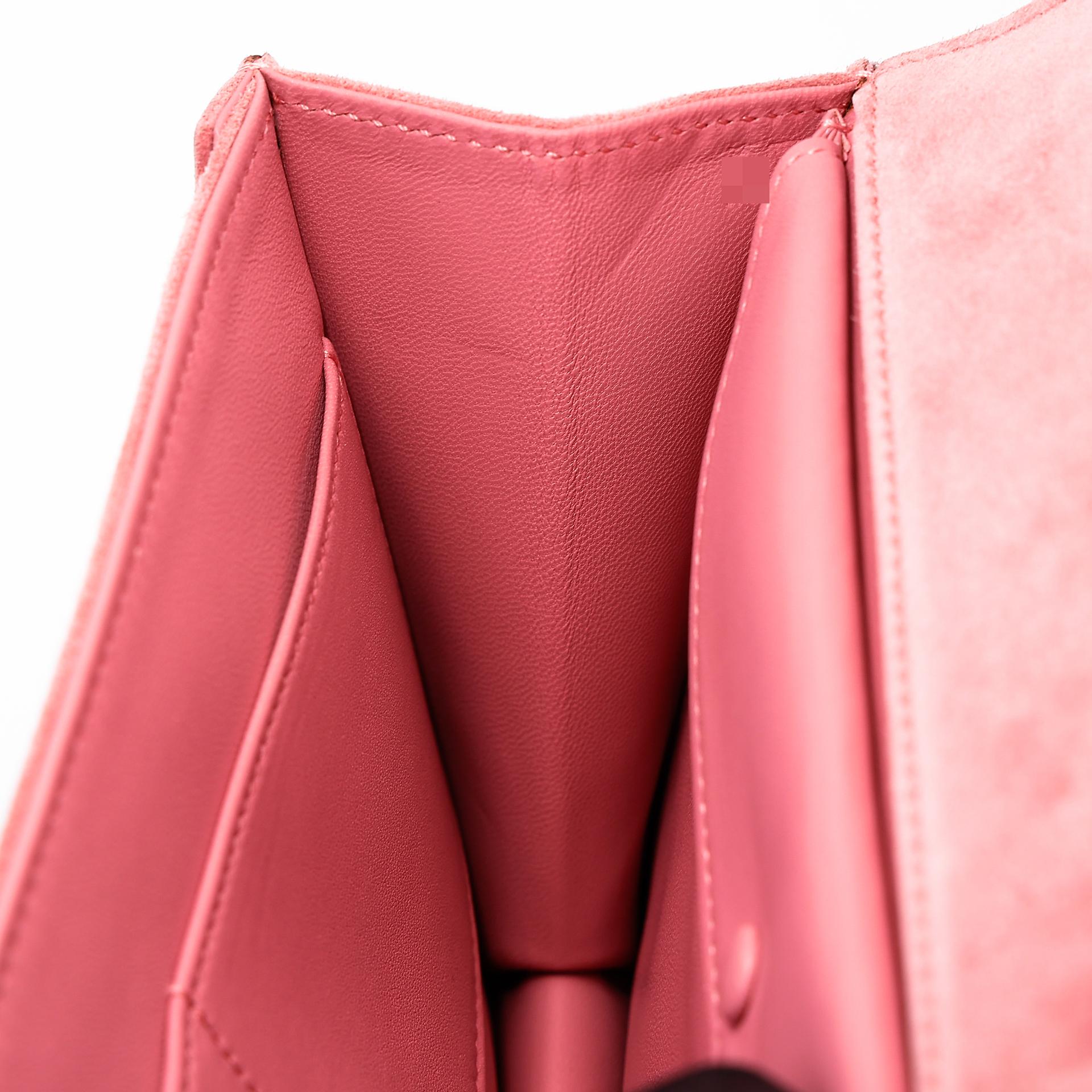 Excellent ( Rank SA ) HERMÈS Verrou 21 Clutch Rose Indien (5N) Doblis Suede Permabrass hardware Square R (2014) - 25