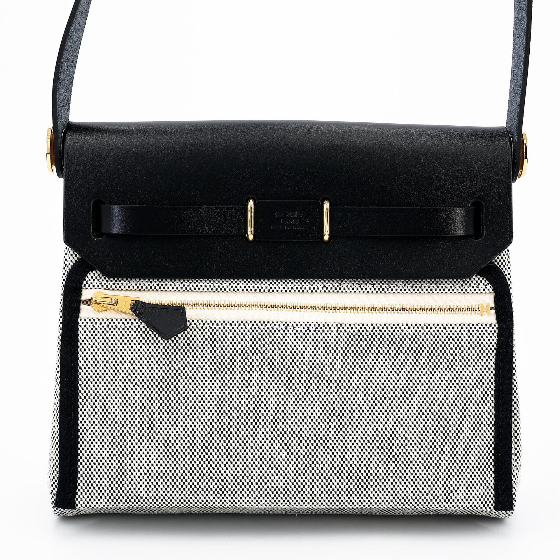 Brand New ( Rank N ) HERMÈS Herbag Zip Mini 20 Black (89) Leather Canvas Gold hardware W (2024) - 2
