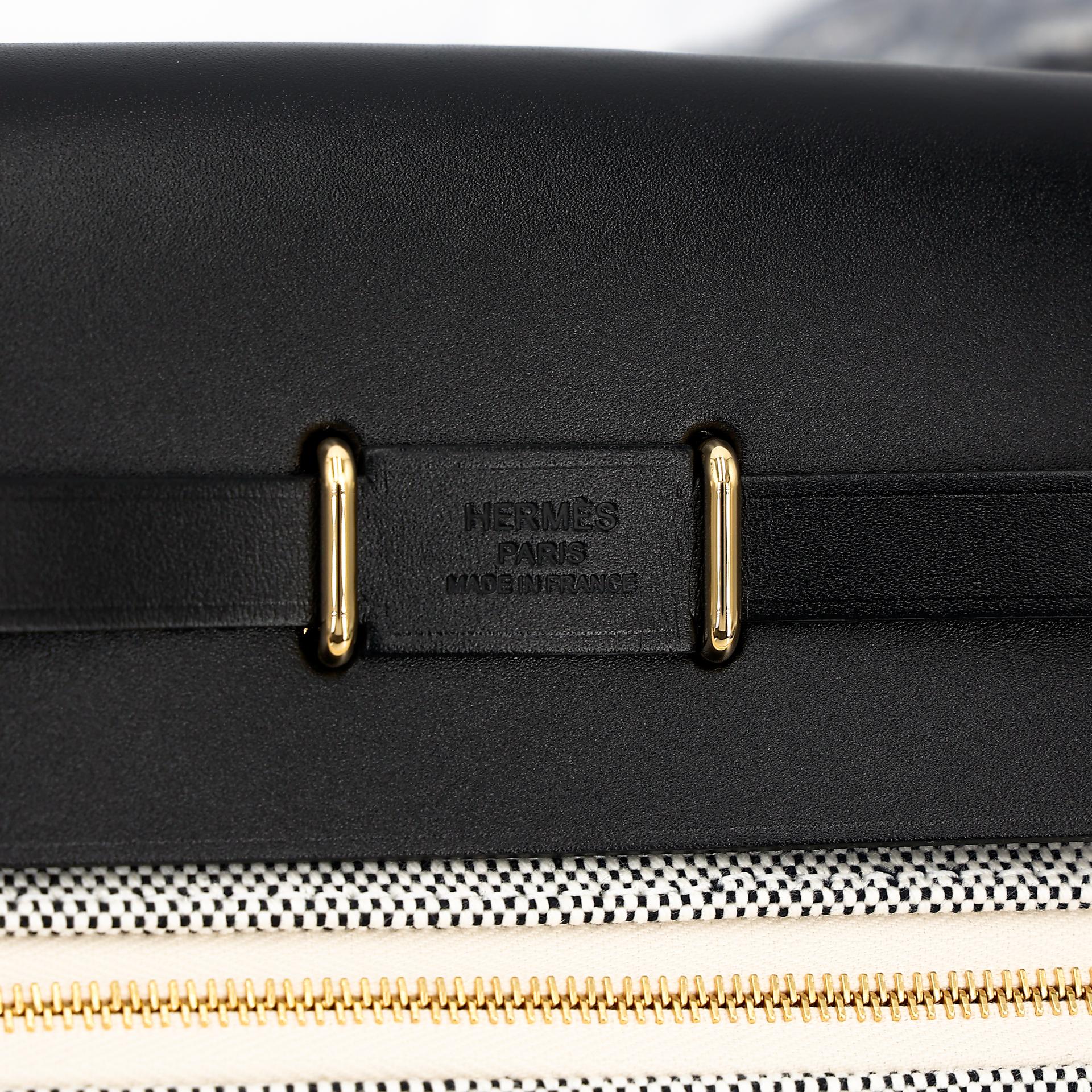 Brand New ( Rank N ) HERMÈS Herbag Zip Mini 20 Black (89) Leather Canvas Gold hardware W (2024) - 8
