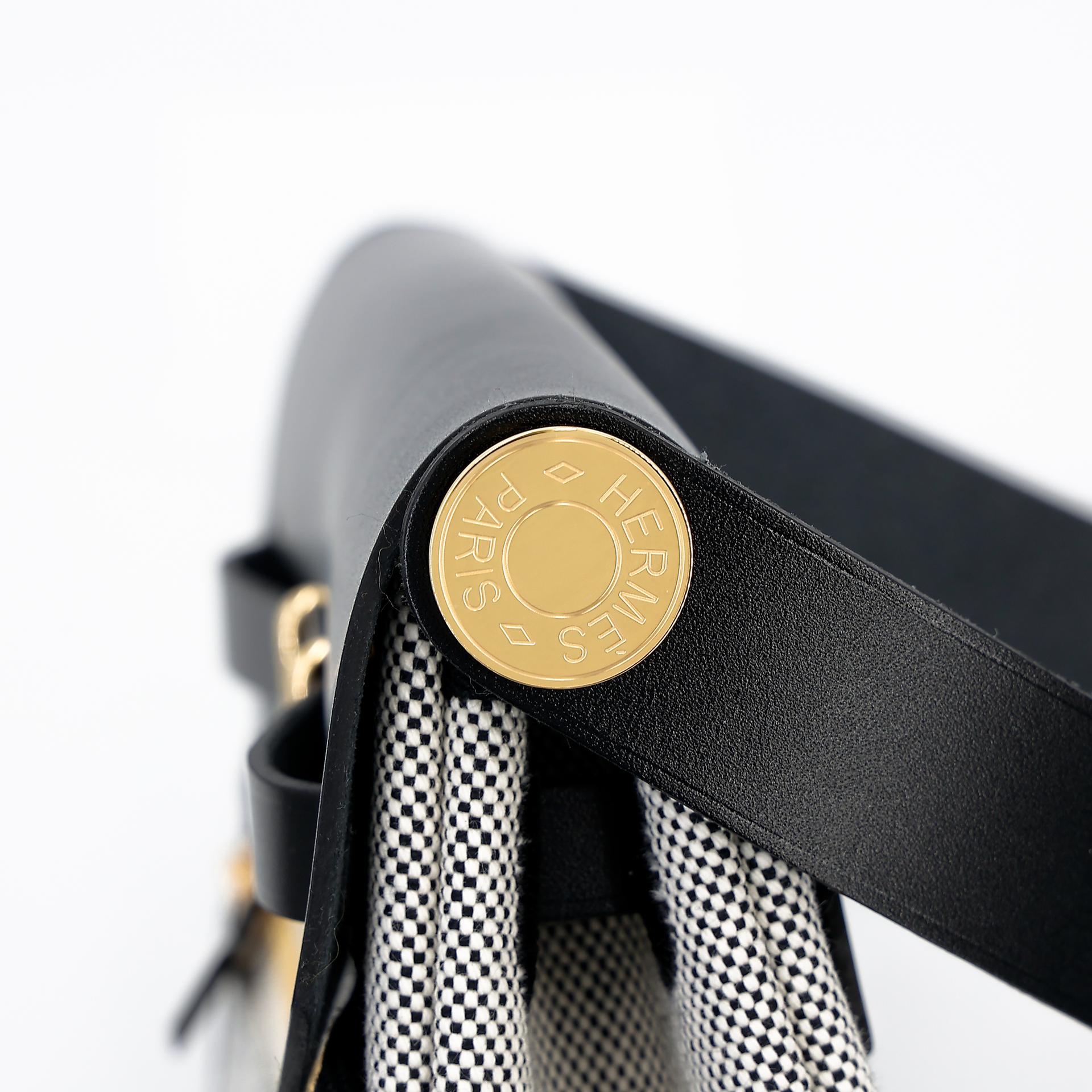 Brand New ( Rank N ) HERMÈS Herbag Zip Mini 20 Black (89) Leather Canvas Gold hardware W (2024) - 10