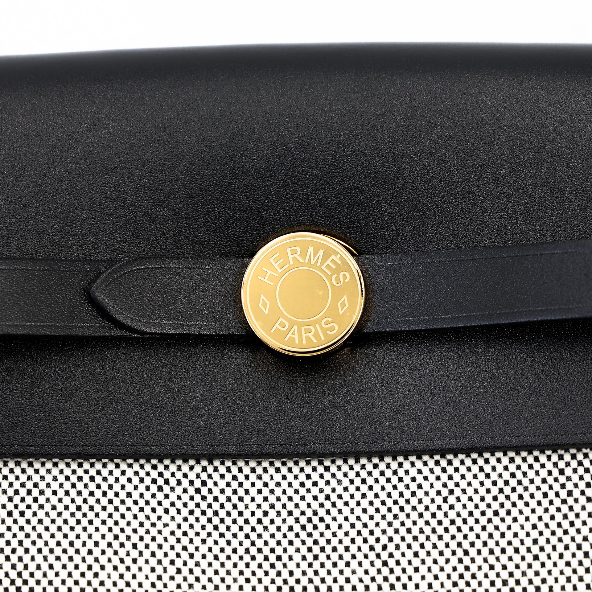 Brand New ( Rank N ) HERMÈS Herbag Zip Mini 20 Black (89) Leather Canvas Gold hardware W (2024) - 12
