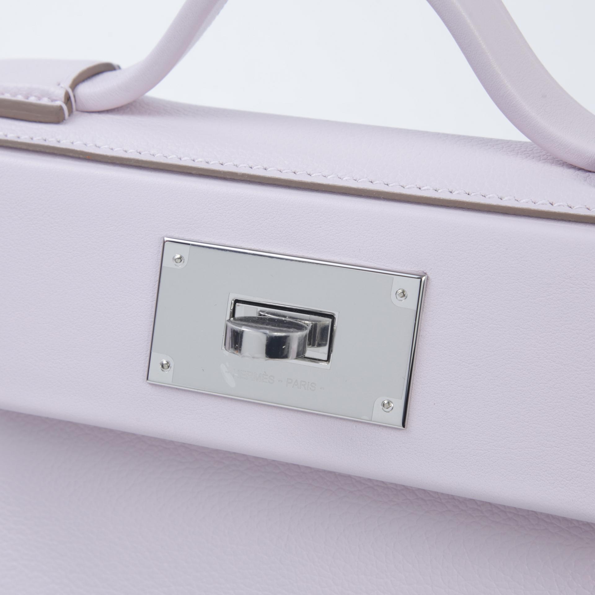 Unused ( Rank NS ) HERMÈS 24/24 - 21 mini Verso  Nata (I2) Mauve Pale (09) Evercolor Swift Palladium hardware B (2023) - 8