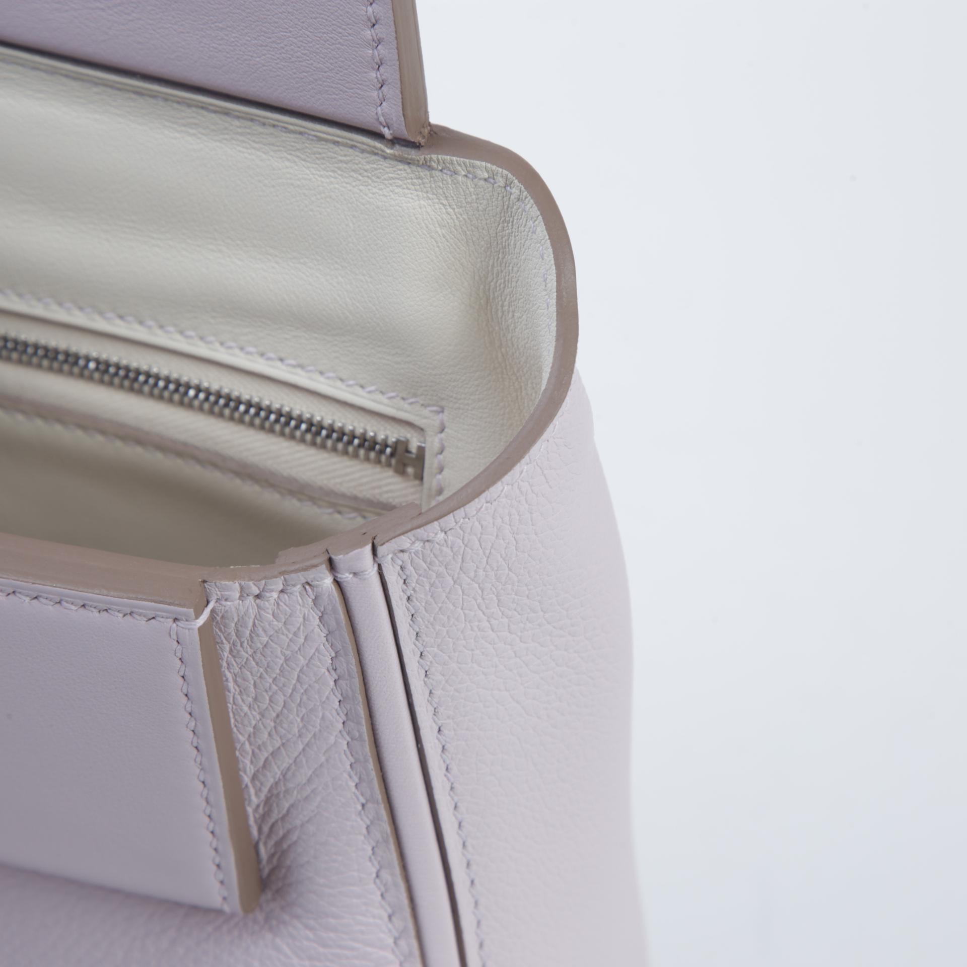 Unused ( Rank NS ) HERMÈS 24/24 - 21 mini Verso  Nata (I2) Mauve Pale (09) Evercolor Swift Palladium hardware B (2023) - 12